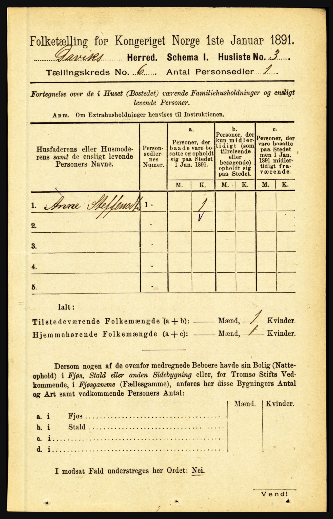 RA, 1891 census for 1442 Davik, 1891, p. 2237