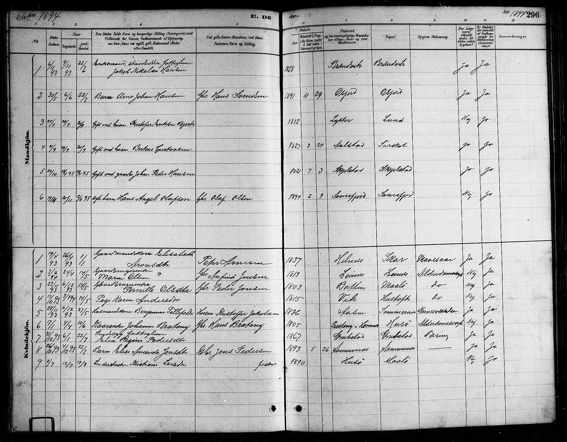 Ministerialprotokoller, klokkerbøker og fødselsregistre - Nordland, AV/SAT-A-1459/857/L0828: Parish register (copy) no. 857C03, 1879-1908, p. 296