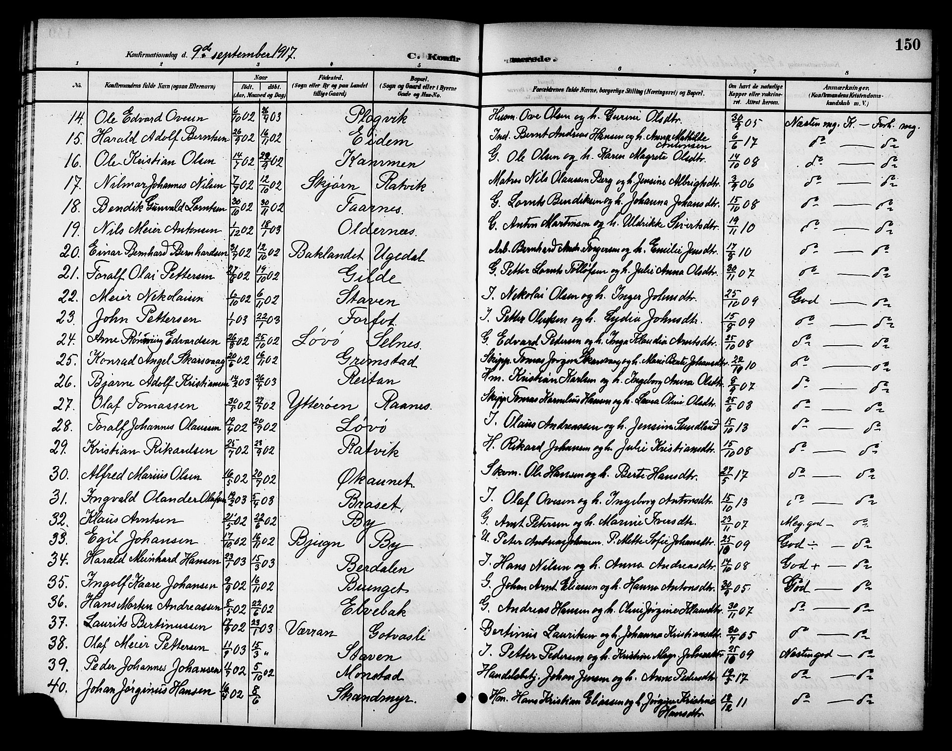 Ministerialprotokoller, klokkerbøker og fødselsregistre - Sør-Trøndelag, SAT/A-1456/655/L0688: Parish register (copy) no. 655C04, 1899-1922, p. 150