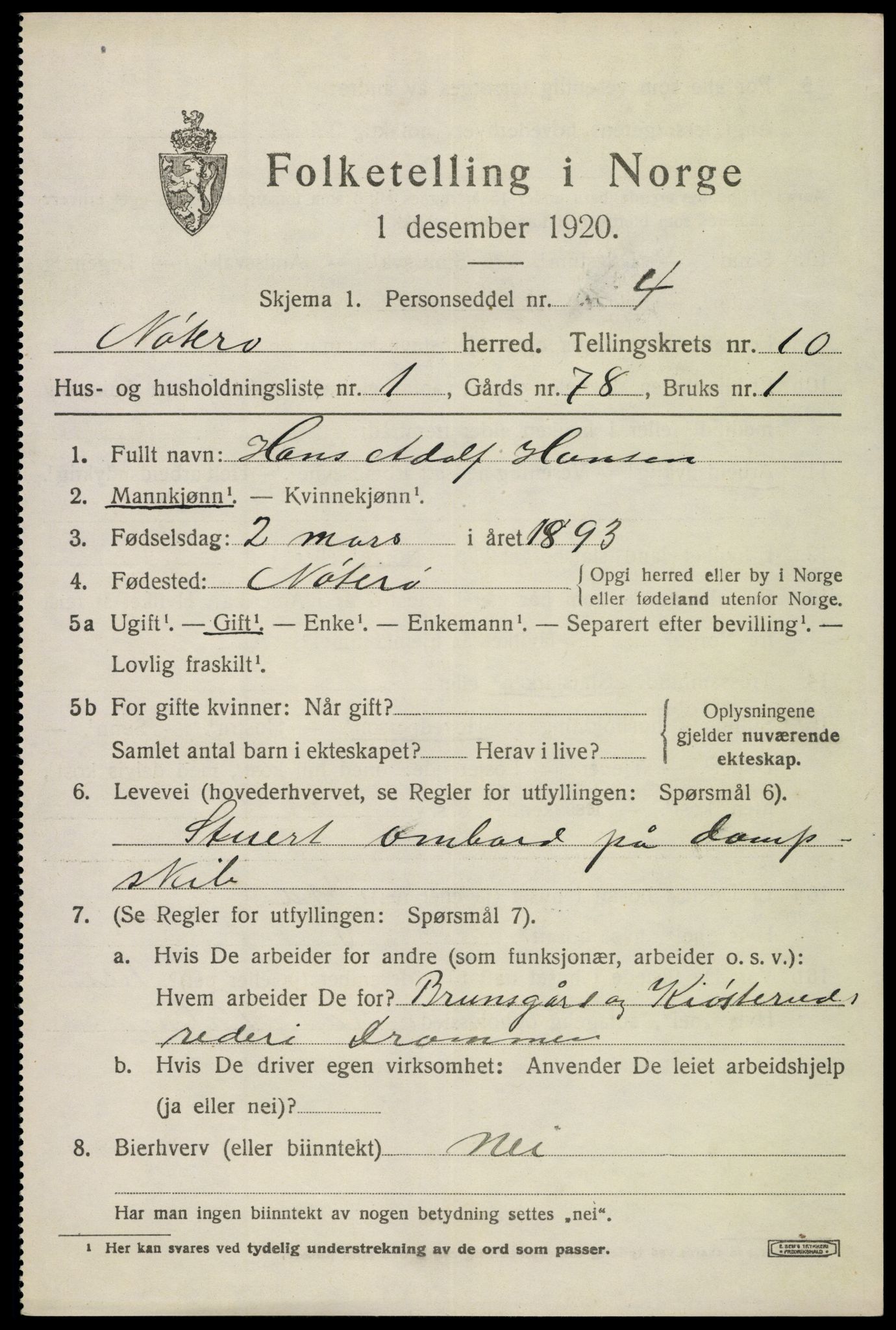 SAKO, 1920 census for Nøtterøy, 1920, p. 12561