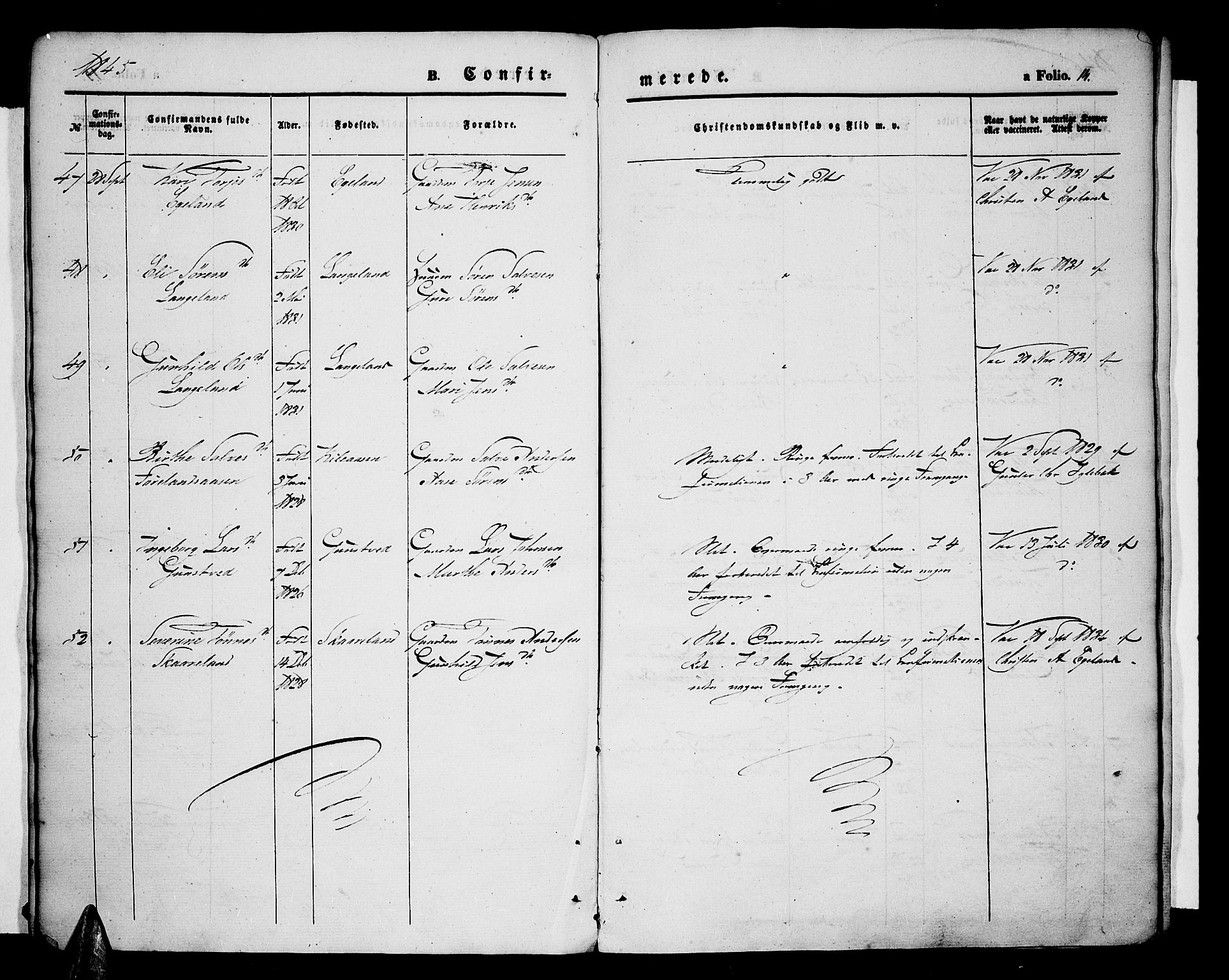 Vennesla sokneprestkontor, AV/SAK-1111-0045/Fa/Fac/L0005: Parish register (official) no. A 5, 1844-1855, p. 14