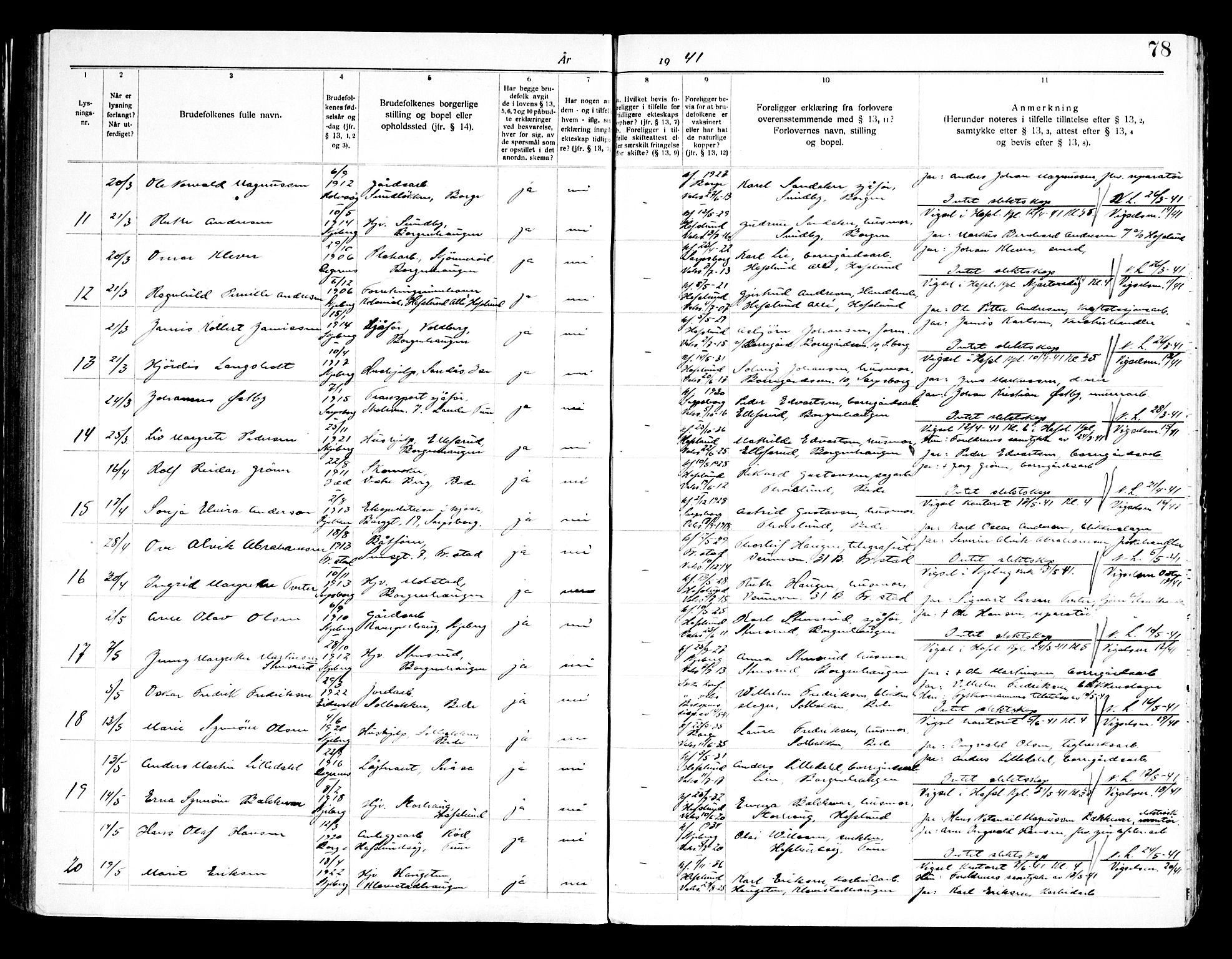 Skjeberg prestekontor Kirkebøker, SAO/A-10923/H/Hc/L0001: Banns register no. III 1, 1919-1949, p. 78