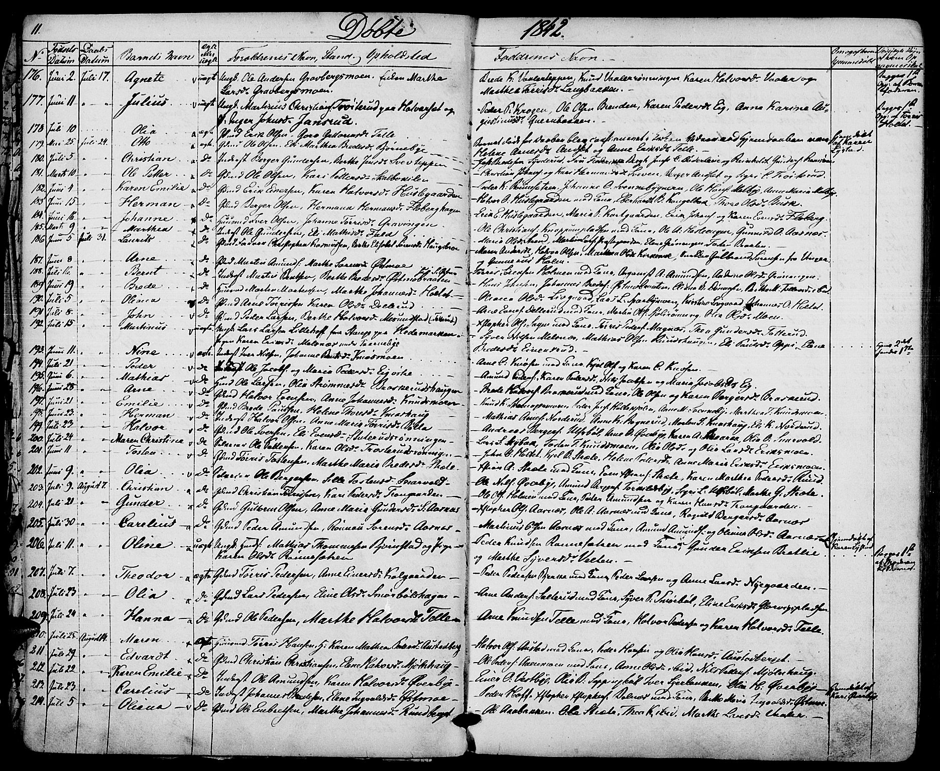 Hof prestekontor, AV/SAH-PREST-038/H/Ha/Haa/L0007: Parish register (official) no. 7, 1841-1848, p. 11