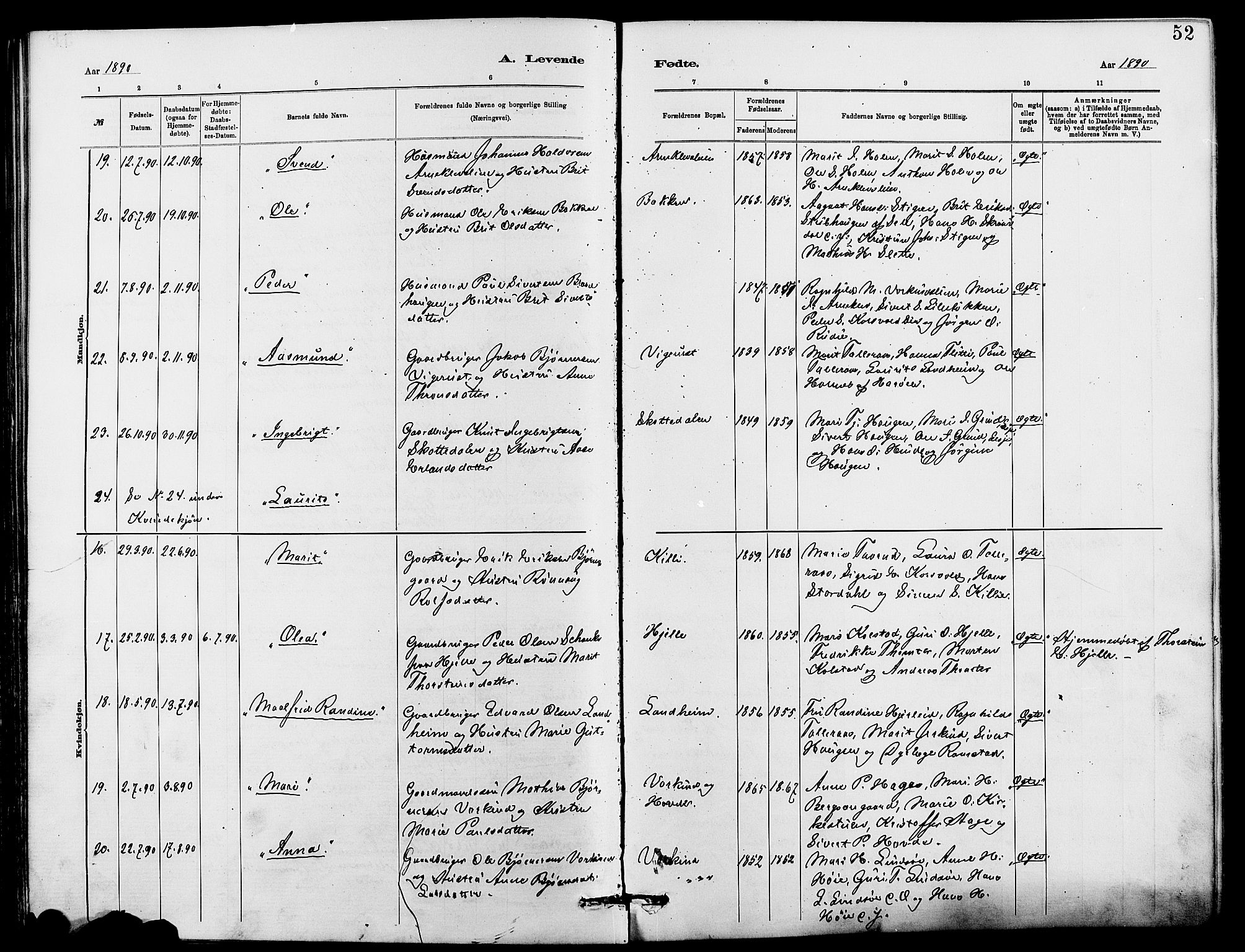 Dovre prestekontor, AV/SAH-PREST-066/H/Ha/Hab/L0002: Parish register (copy) no. 2, 1881-1907, p. 52