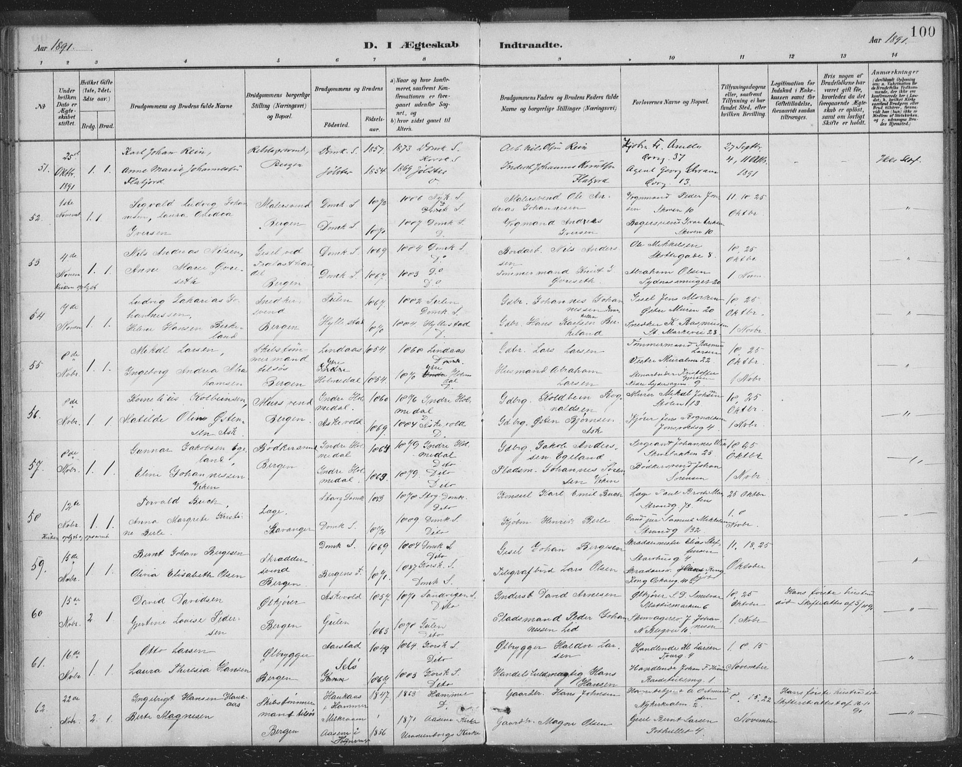 Domkirken sokneprestembete, AV/SAB-A-74801/H/Hab/L0032: Parish register (copy) no. D 4, 1880-1907, p. 100