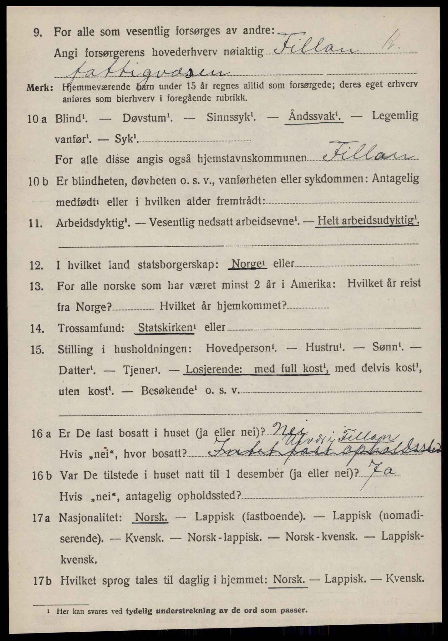 SAT, 1920 census for Sandstad, 1920, p. 524