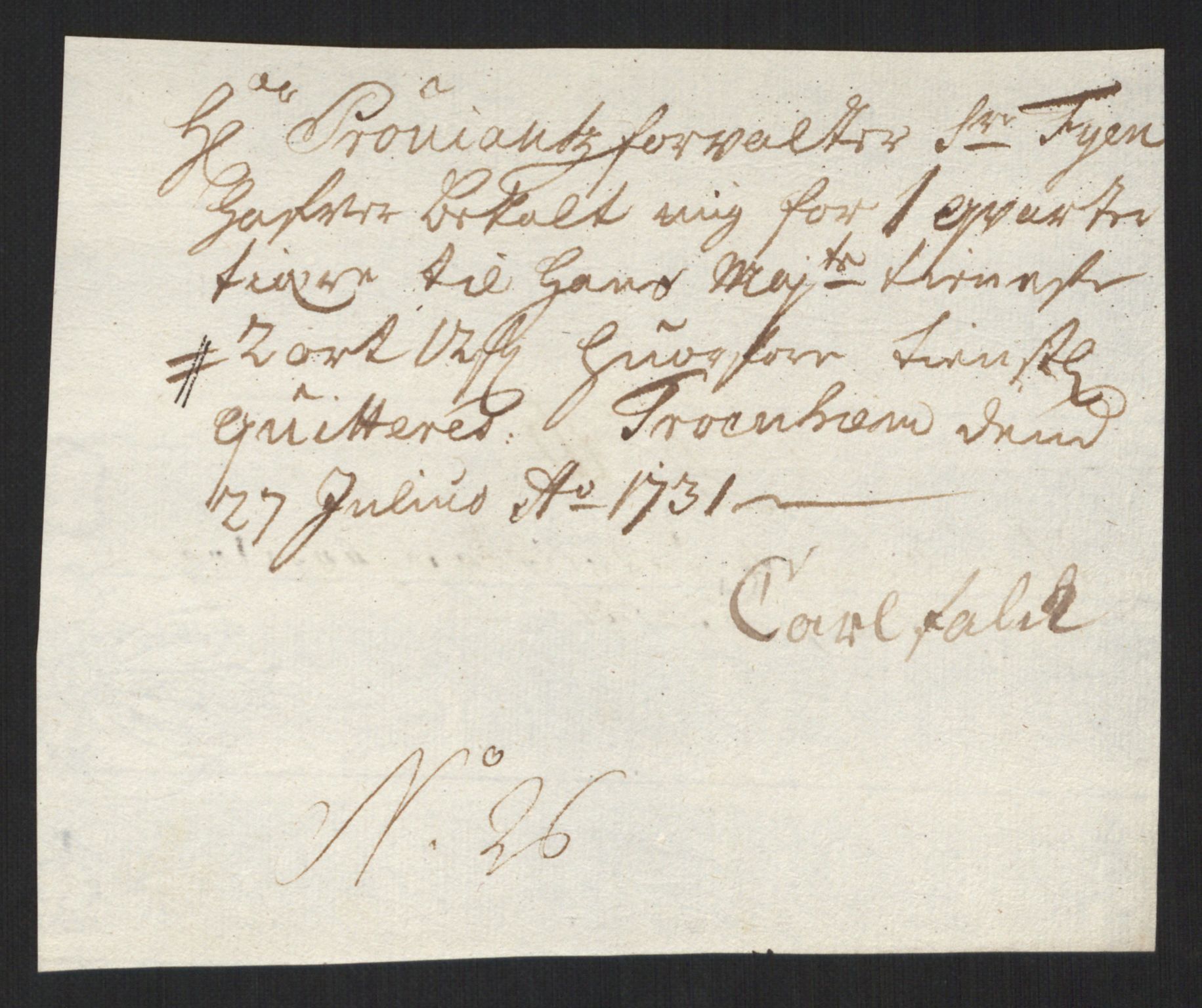 Rentekammeret inntil 1814, Reviderte regnskaper, Militære regnskaper, AV/RA-EA-4069/Rd/L0649: Trondheim festningsregnskaper, 1731