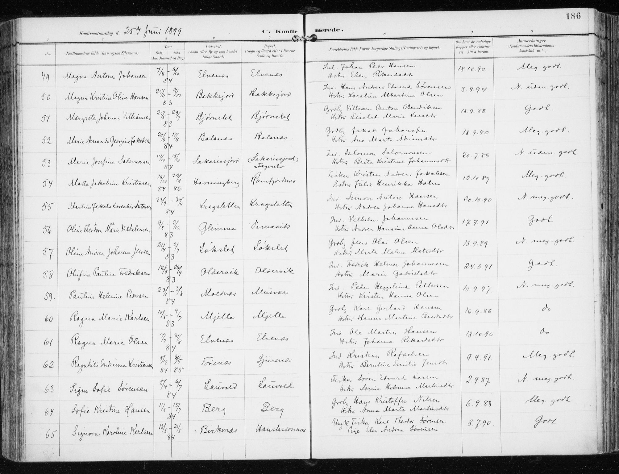 Tromsøysund sokneprestkontor, AV/SATØ-S-1304/G/Ga/L0006kirke: Parish register (official) no. 6, 1897-1906, p. 186