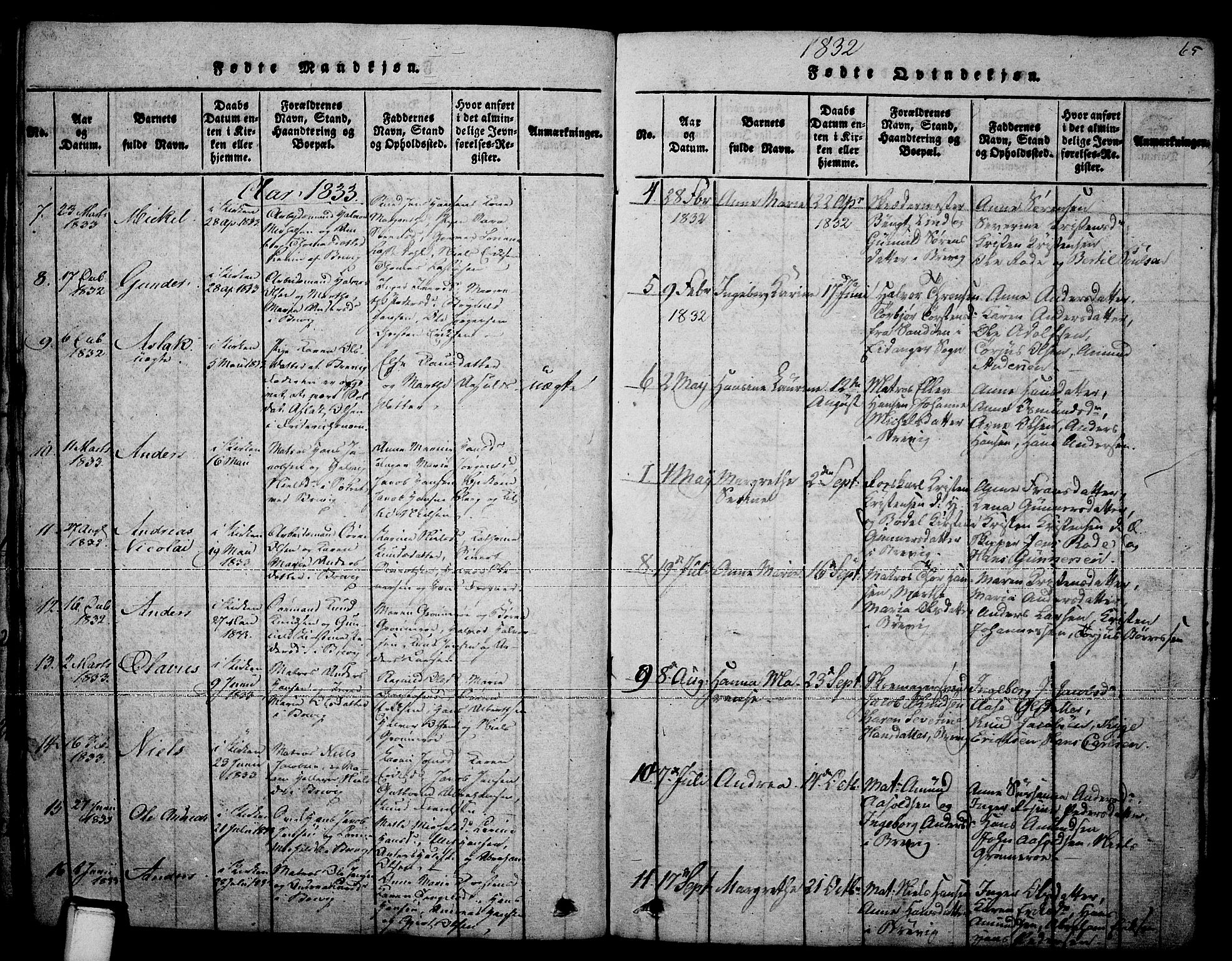 Brevik kirkebøker, SAKO/A-255/F/Fa/L0004: Parish register (official) no. 4, 1814-1846, p. 65
