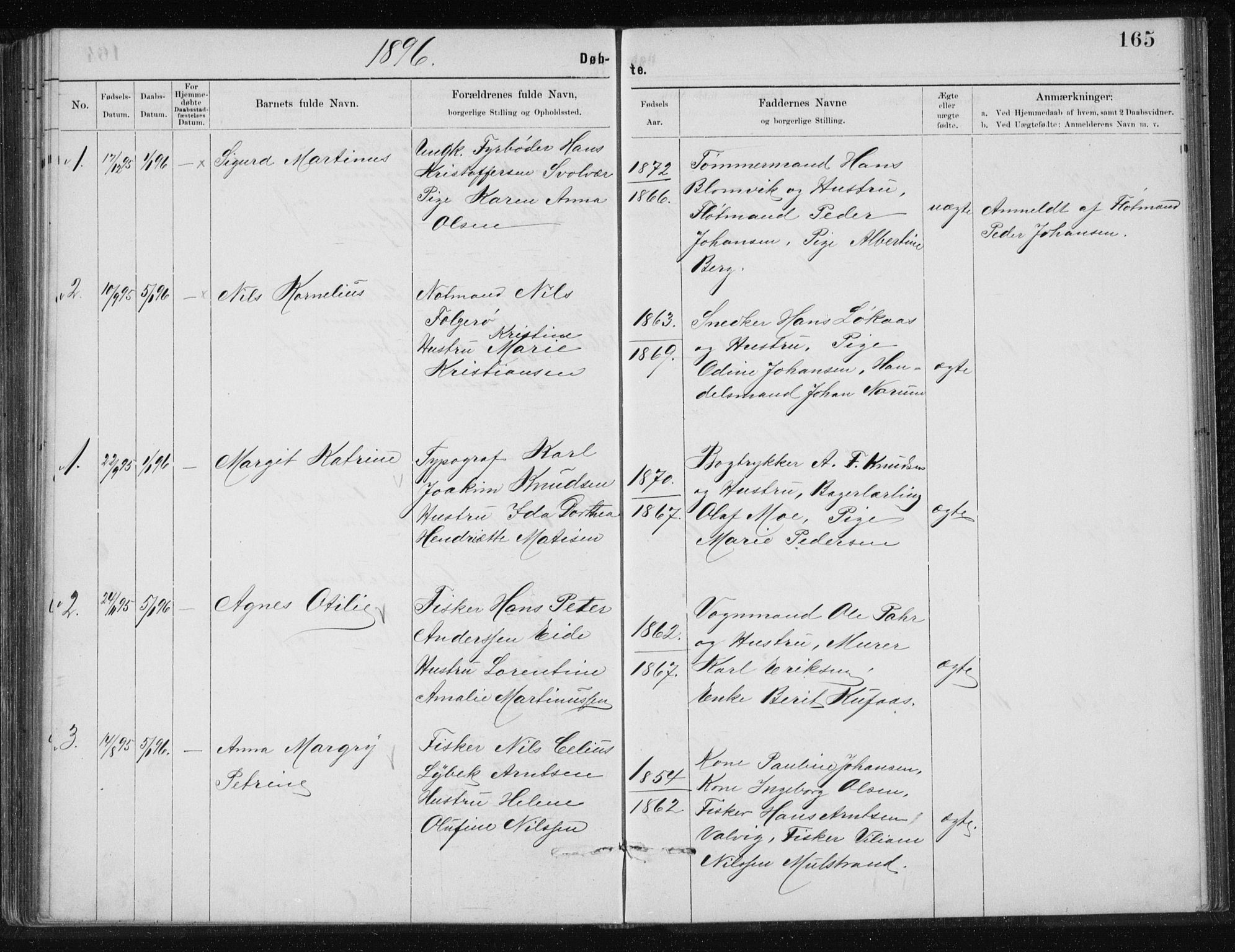 Ministerialprotokoller, klokkerbøker og fødselsregistre - Nordland, SAT/A-1459/801/L0032: Parish register (copy) no. 801C07, 1889-1897, p. 165