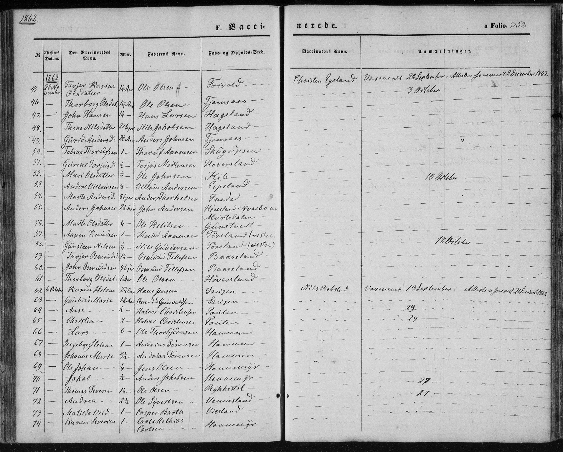 Vennesla sokneprestkontor, AV/SAK-1111-0045/Fa/Fac/L0007: Parish register (official) no. A 7, 1855-1873, p. 352