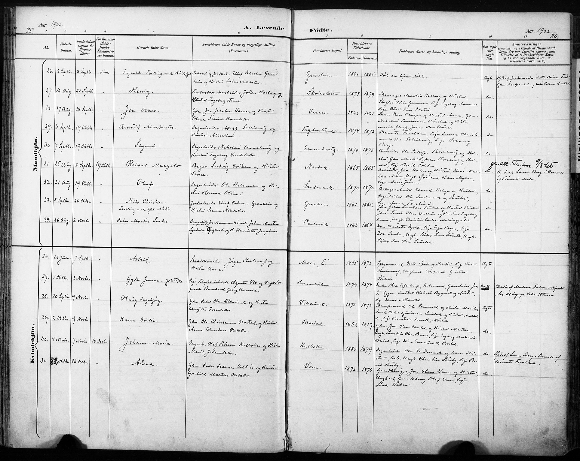 Ministerialprotokoller, klokkerbøker og fødselsregistre - Sør-Trøndelag, SAT/A-1456/616/L0411: Parish register (official) no. 616A08, 1894-1906, p. 85-86