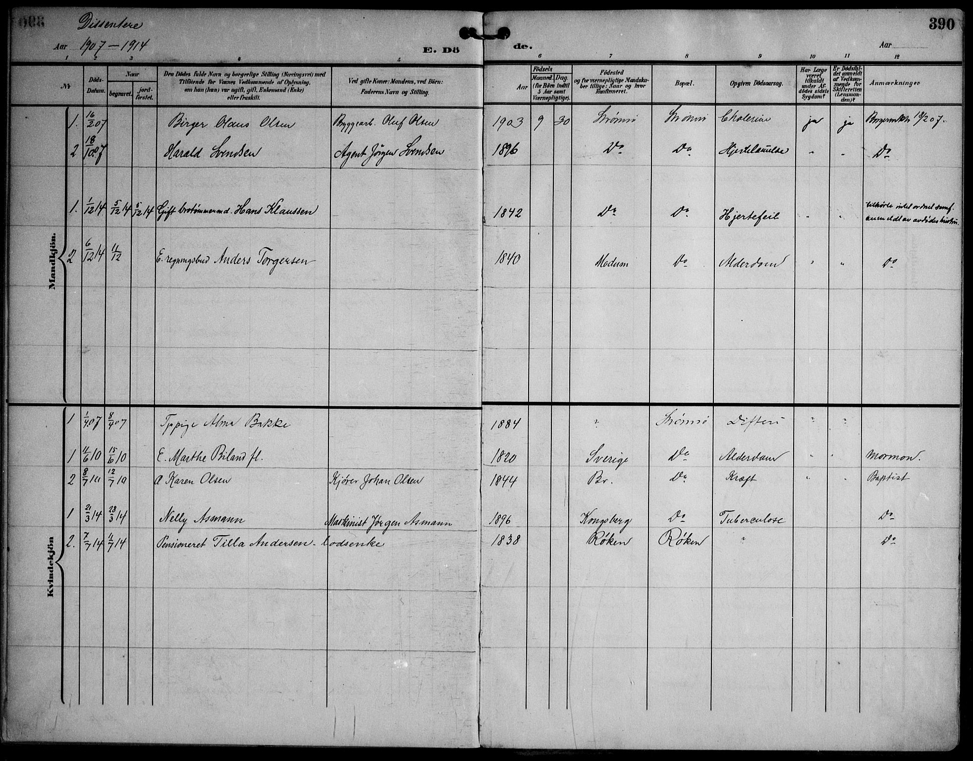 Strømsø kirkebøker, SAKO/A-246/F/Fa/L0026: Parish register (official) no. I 26, 1905-1914, p. 390