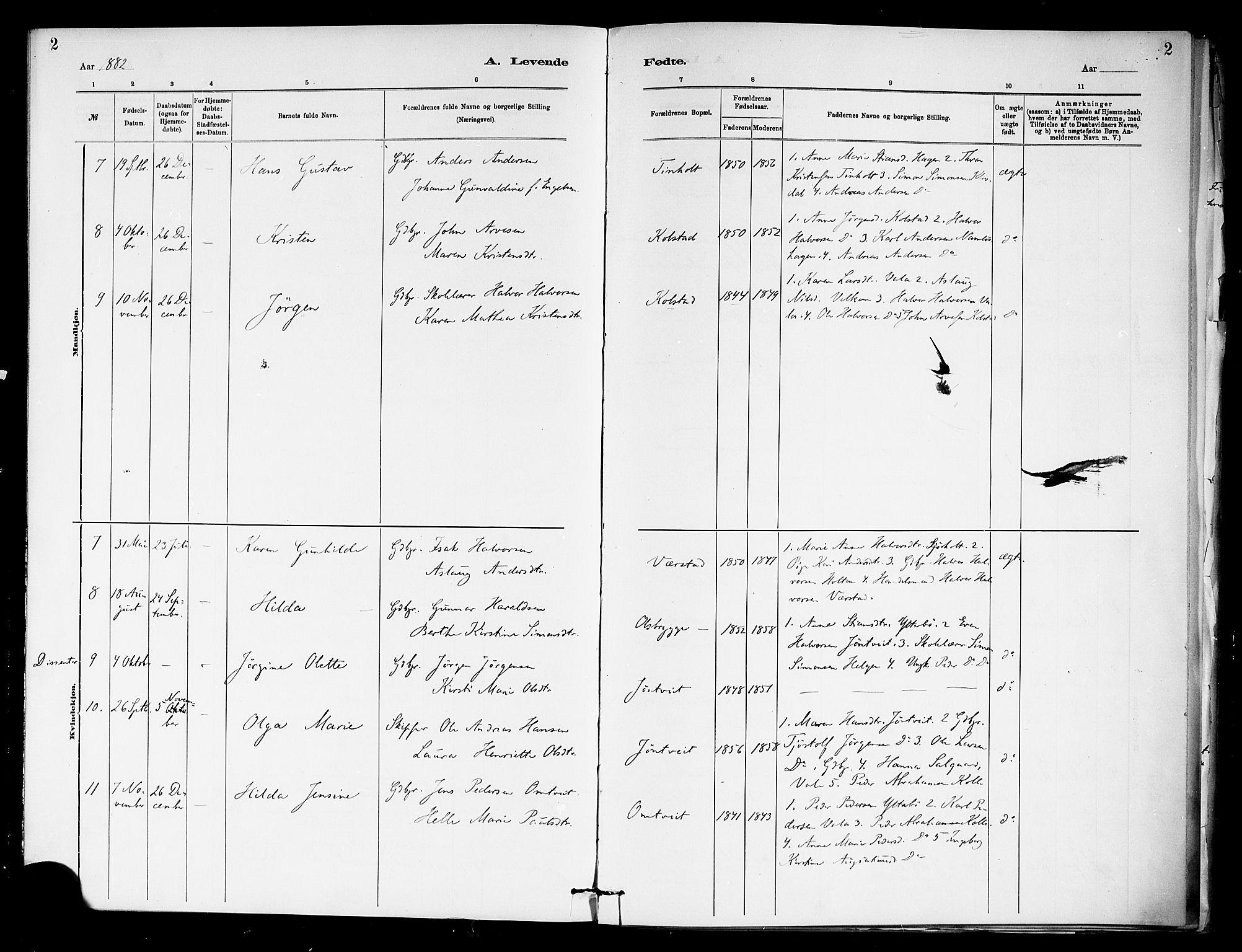 Holla kirkebøker, SAKO/A-272/F/Fa/L0009: Parish register (official) no. 9, 1881-1897, p. 2