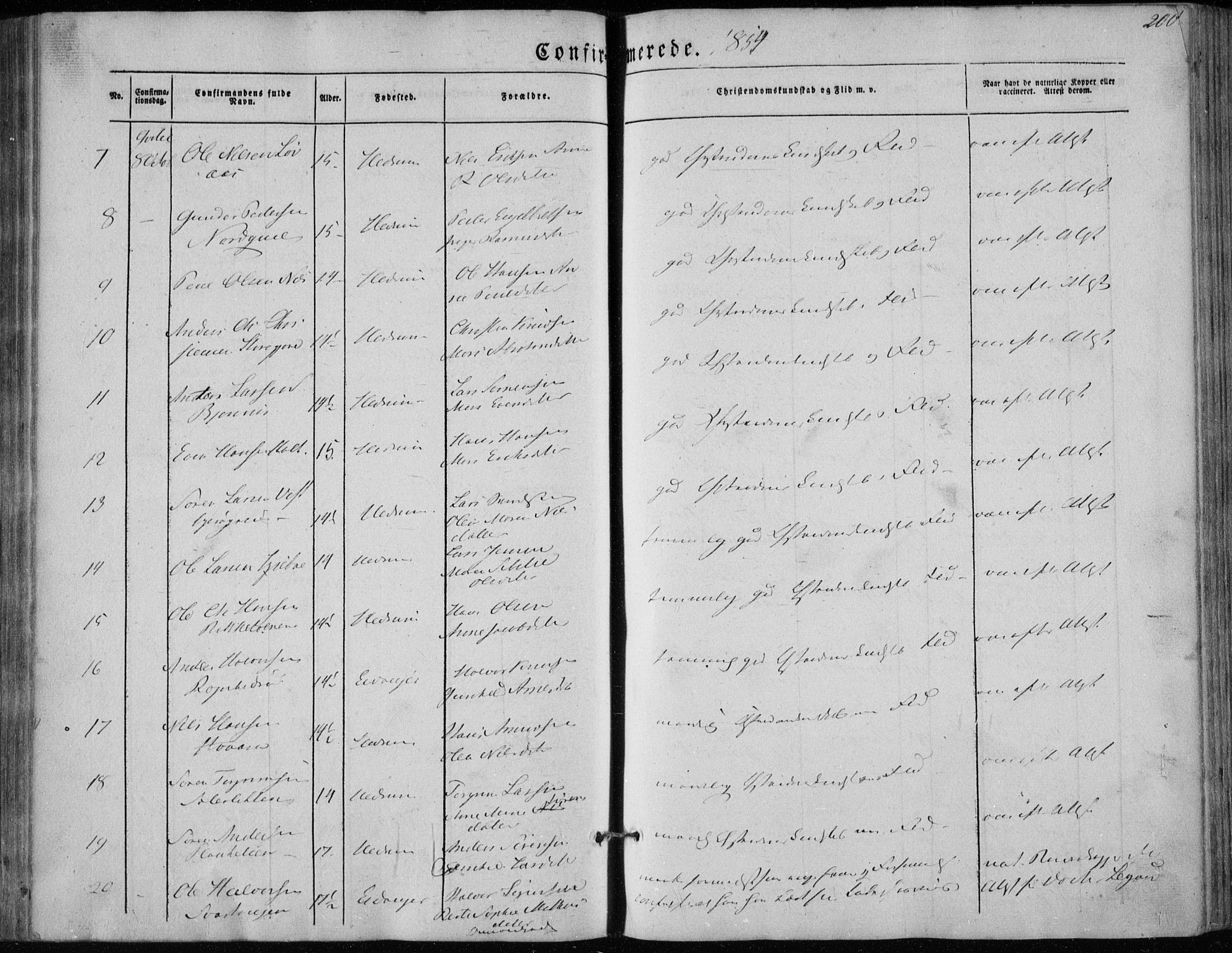 Hedrum kirkebøker, AV/SAKO-A-344/F/Fa/L0006: Parish register (official) no. I 6, 1849-1857, p. 200