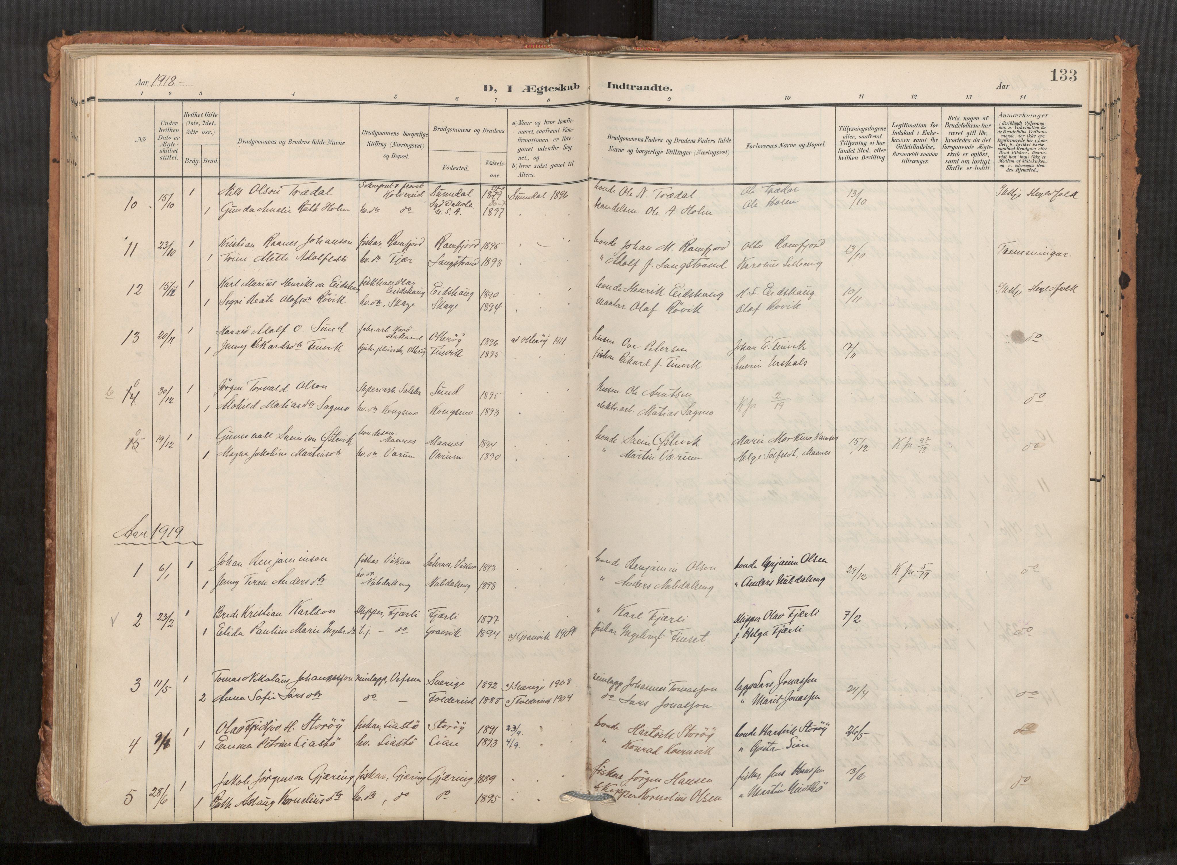 Kolvereid sokneprestkontor, SAT/A-1171/H/Ha/Haa/L0001: Parish register (official) no. 1, 1903-1922, p. 133