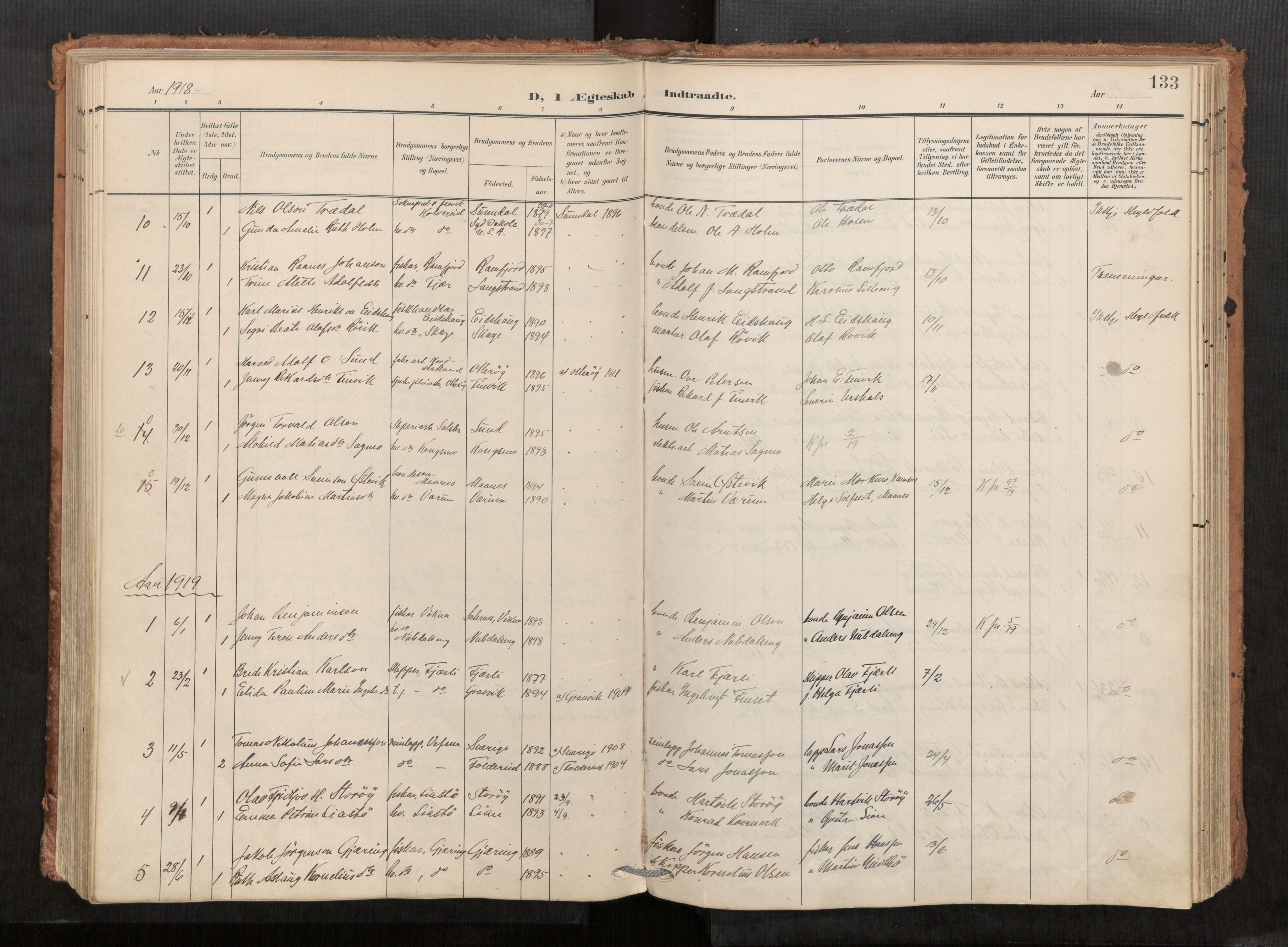 Kolvereid sokneprestkontor, AV/SAT-A-1171/H/Ha/Haa/L0001: Parish register (official) no. 1, 1903-1922, p. 133