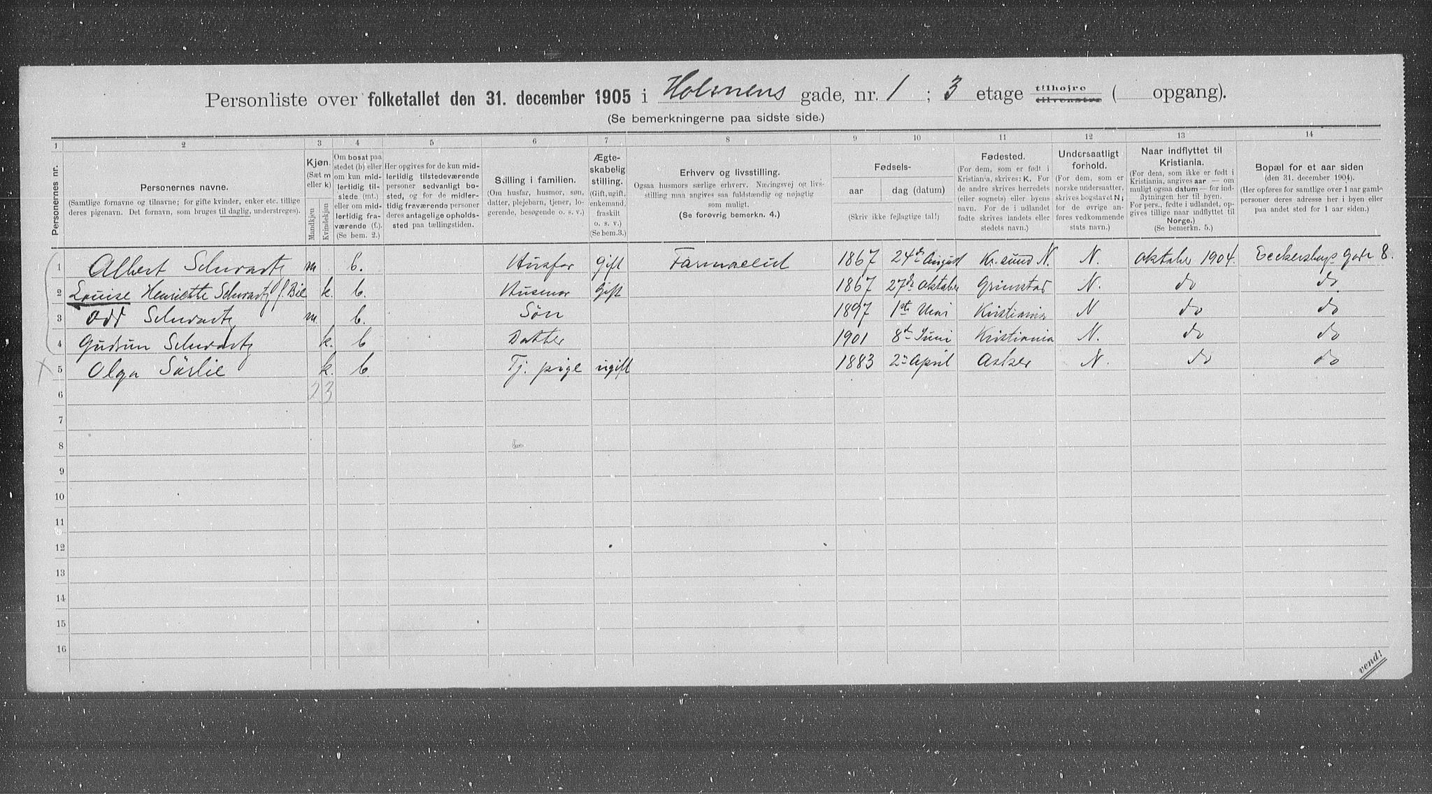 OBA, Municipal Census 1905 for Kristiania, 1905, p. 21222