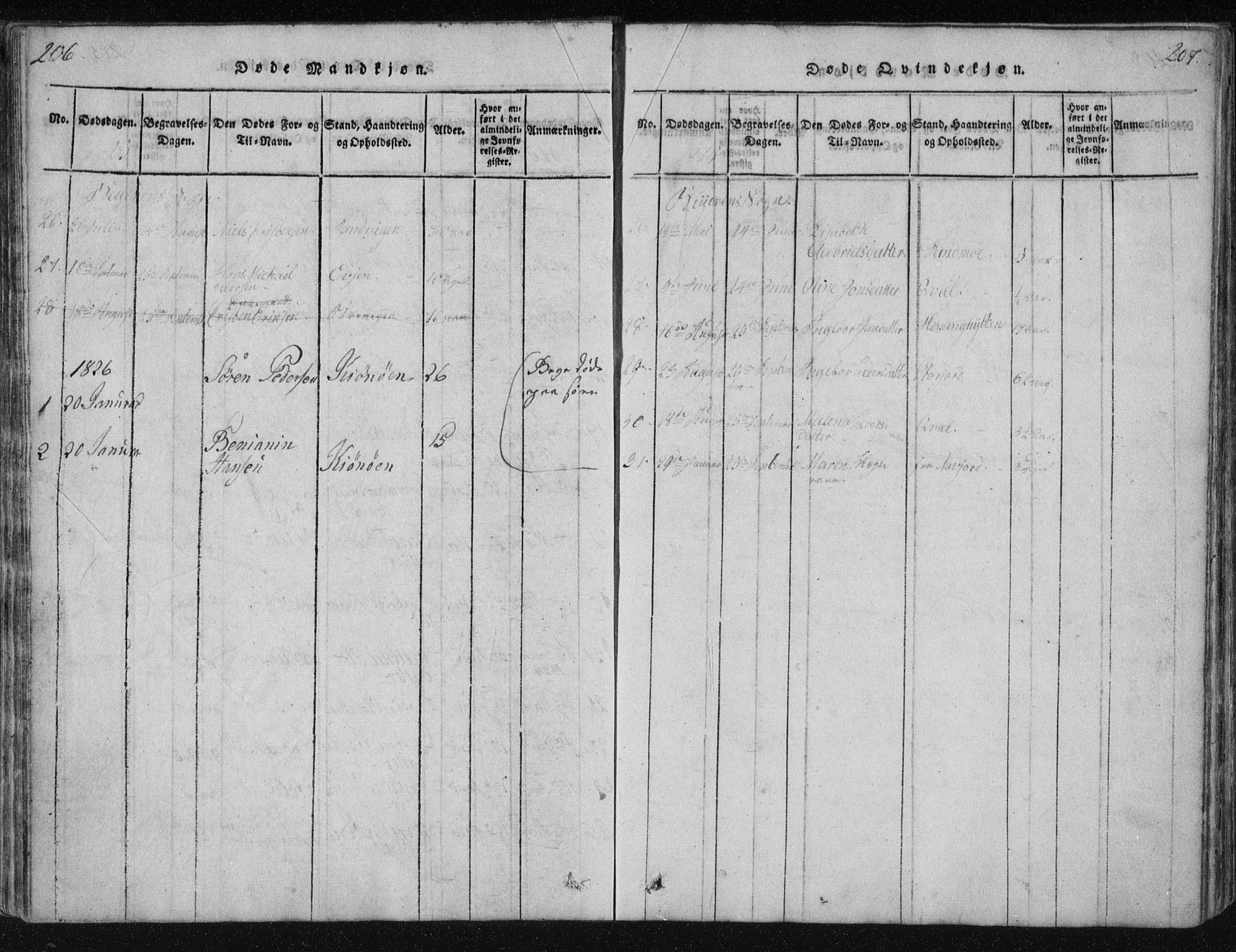 Ministerialprotokoller, klokkerbøker og fødselsregistre - Nordland, SAT/A-1459/805/L0096: Parish register (official) no. 805A03, 1820-1837, p. 206-207