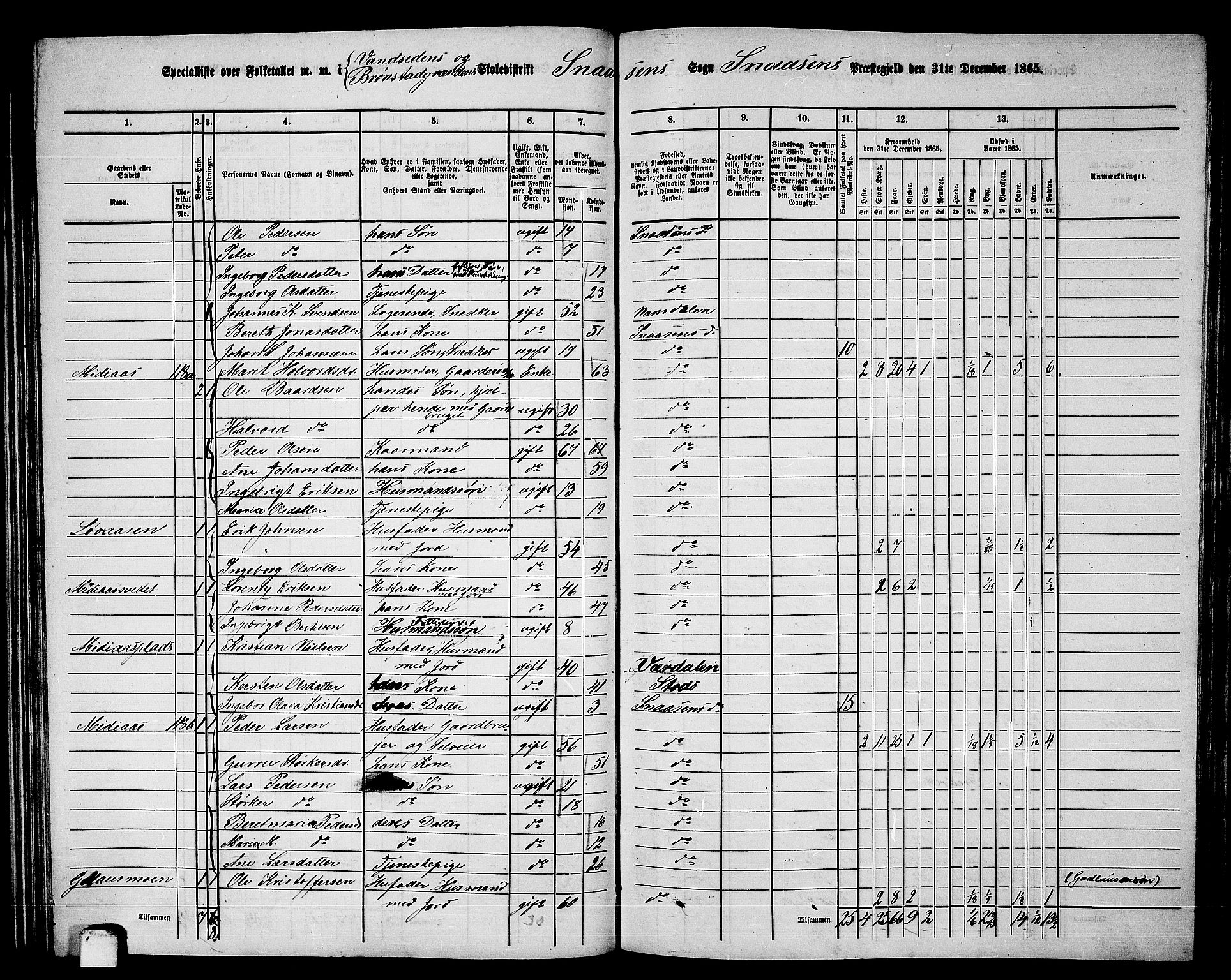 RA, 1865 census for Snåsa, 1865, p. 72