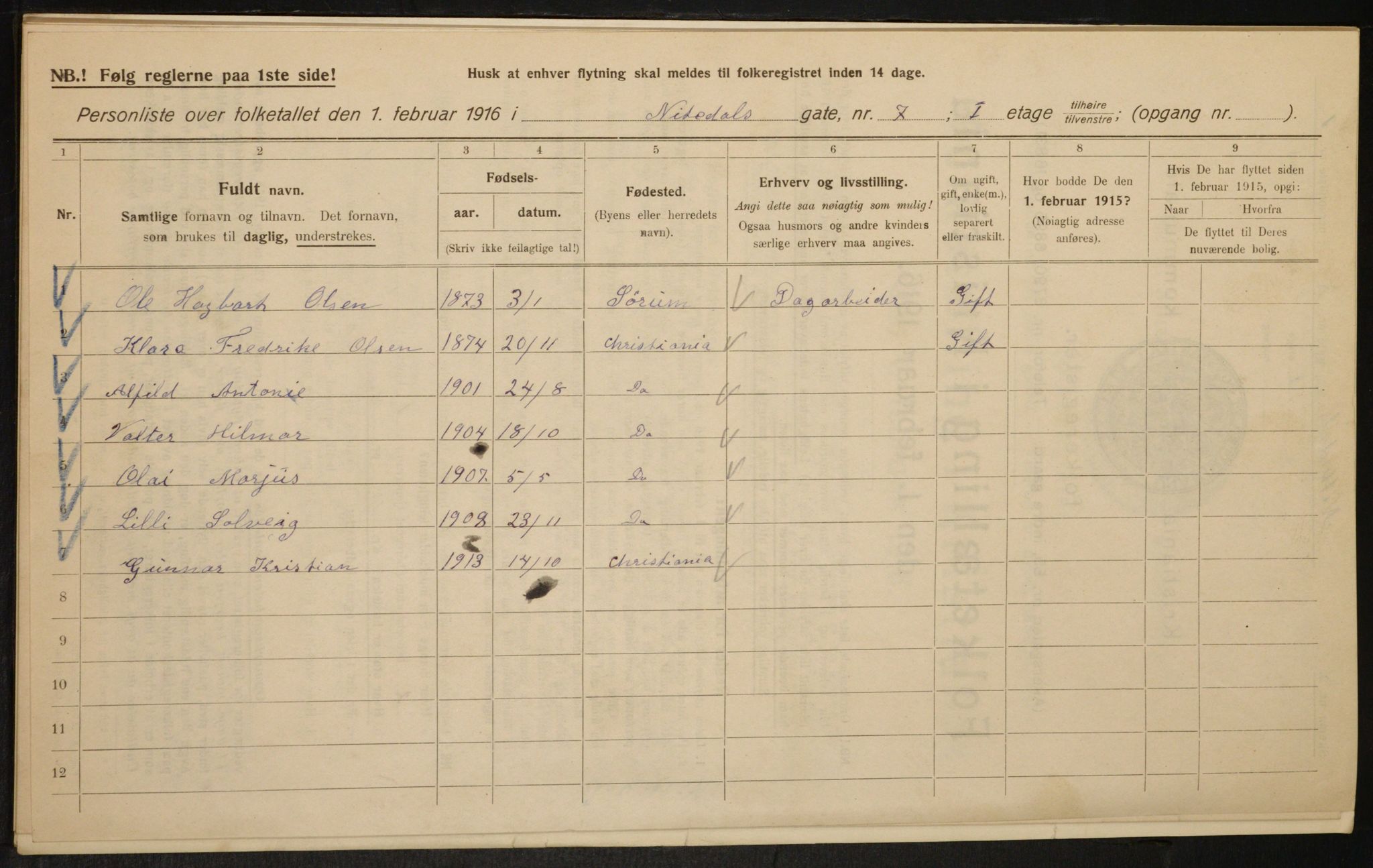 OBA, Municipal Census 1916 for Kristiania, 1916, p. 73025