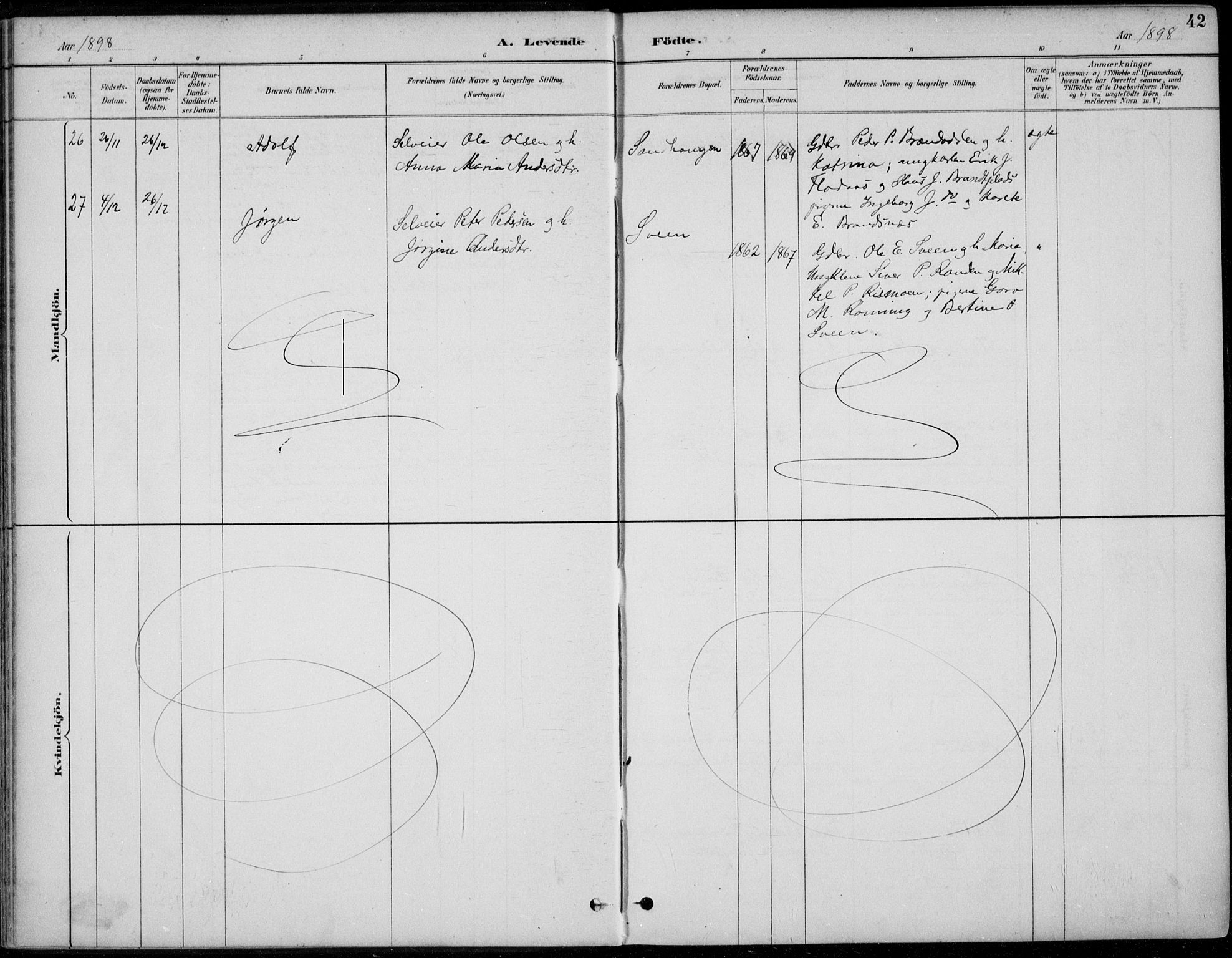 Alvdal prestekontor, AV/SAH-PREST-060/H/Ha/Haa/L0003: Parish register (official) no. 3, 1886-1912, p. 42