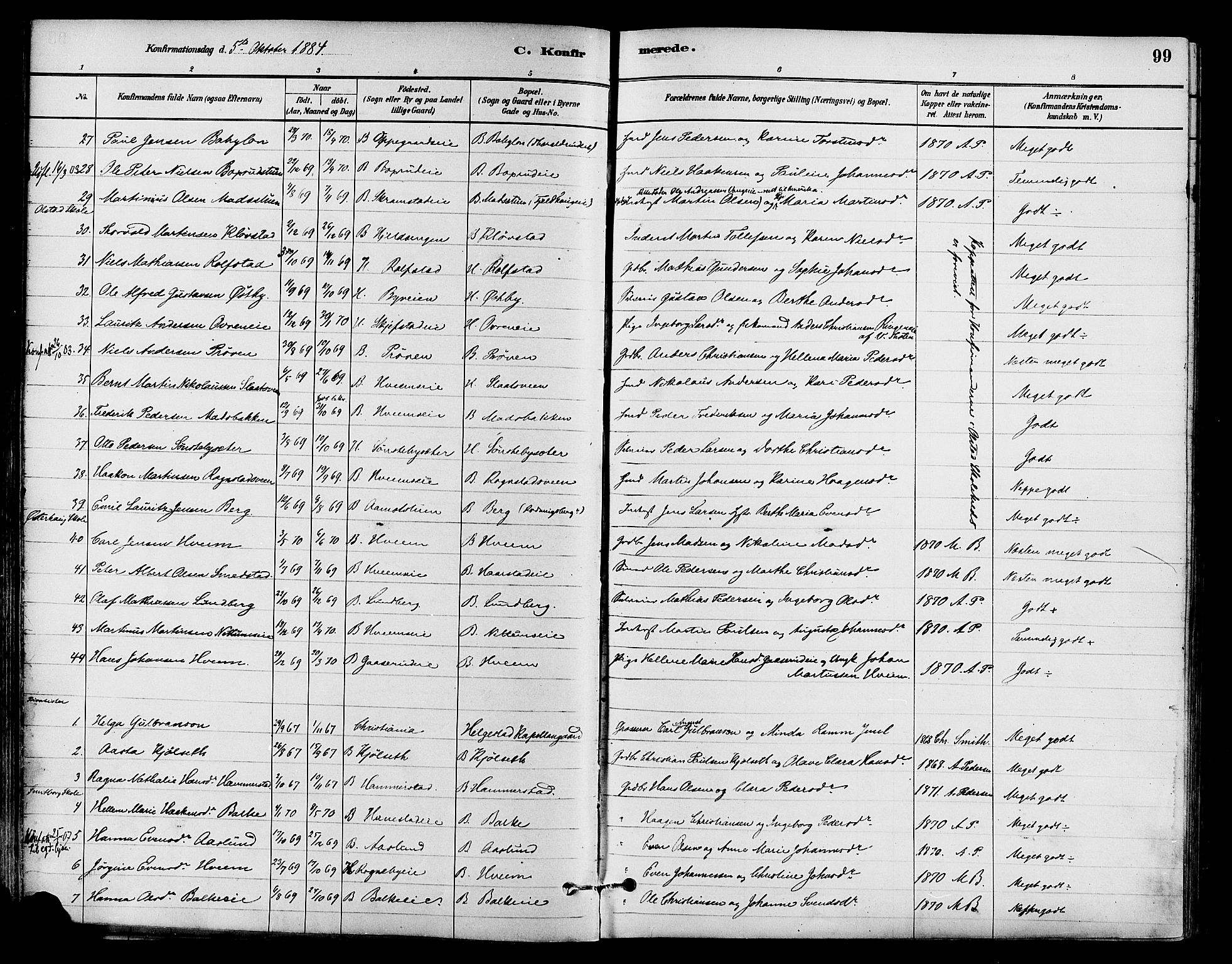 Østre Toten prestekontor, SAH/PREST-104/H/Ha/Haa/L0007: Parish register (official) no. 7, 1881-1896, p. 99