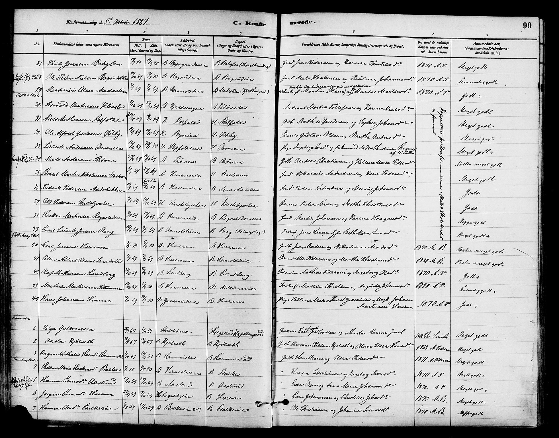 Østre Toten prestekontor, AV/SAH-PREST-104/H/Ha/Haa/L0007: Parish register (official) no. 7, 1881-1896, p. 99