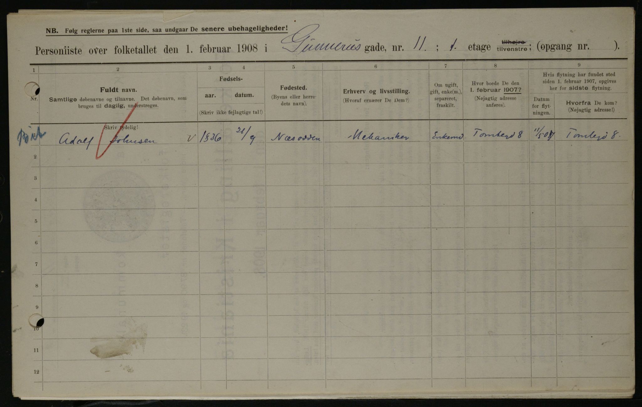 OBA, Municipal Census 1908 for Kristiania, 1908, p. 5177