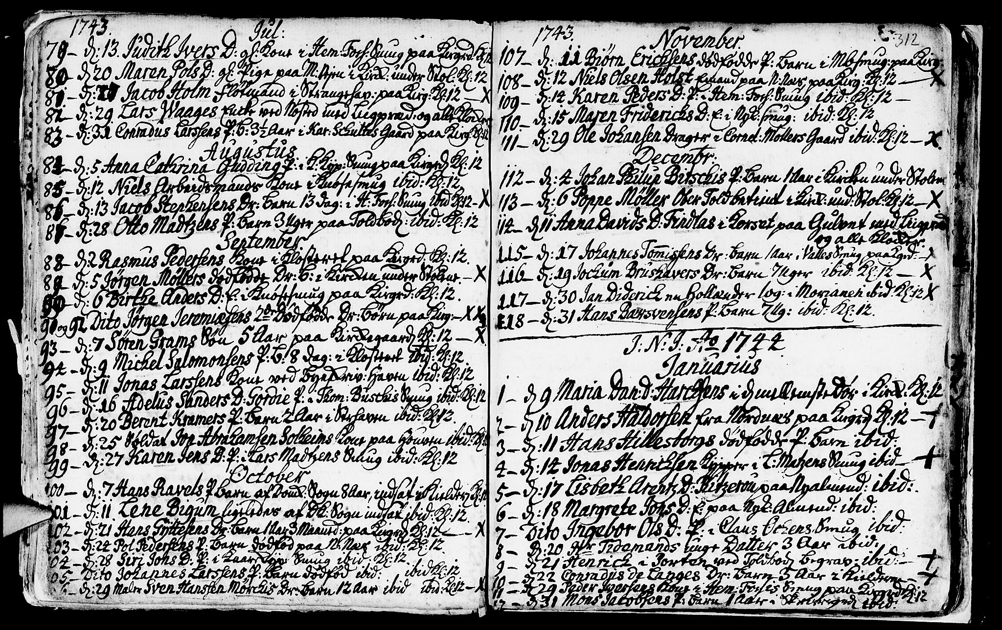 Nykirken Sokneprestembete, SAB/A-77101/H/Haa/L0009: Parish register (official) no. A 9, 1689-1759, p. 312