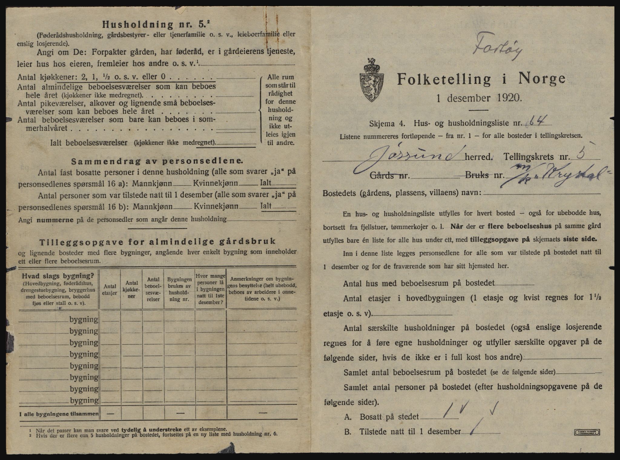 SAT, 1920 census for Jøssund, 1920, p. 734