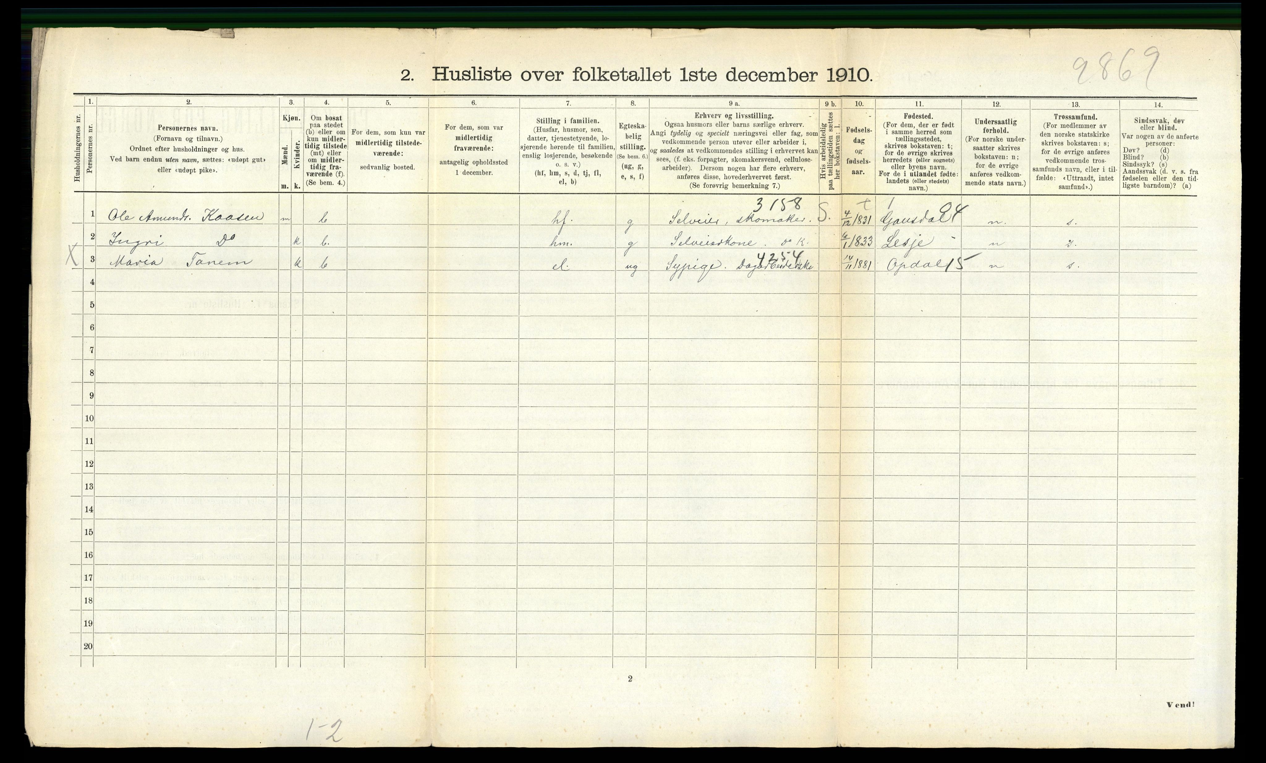 RA, 1910 census for Oppdal, 1910, p. 1228