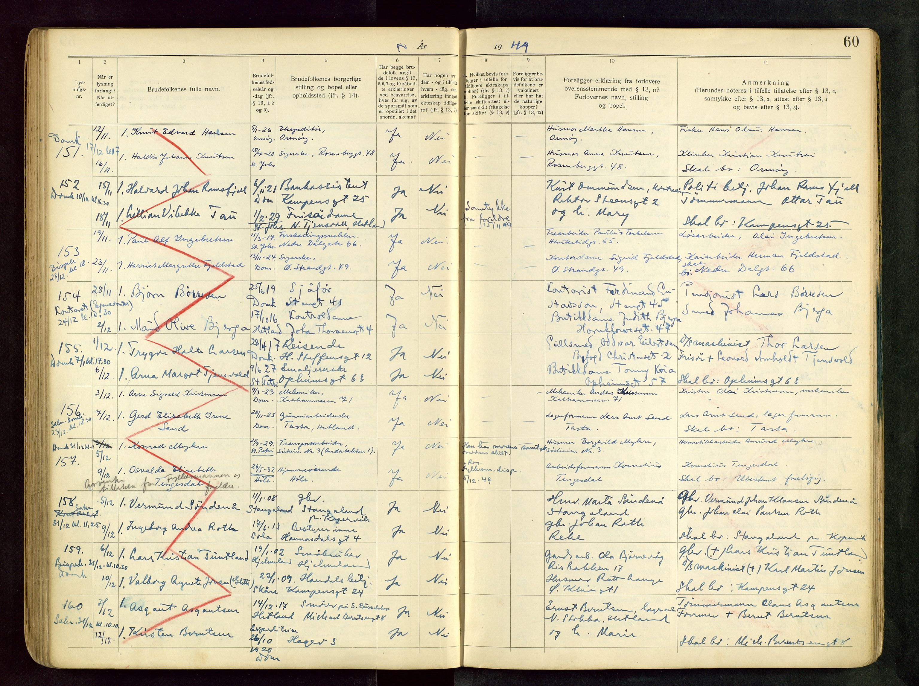 Domkirken sokneprestkontor, AV/SAST-A-101812/001/70/705BB/L0004: Banns register no. 4, 1943-1951, p. 60