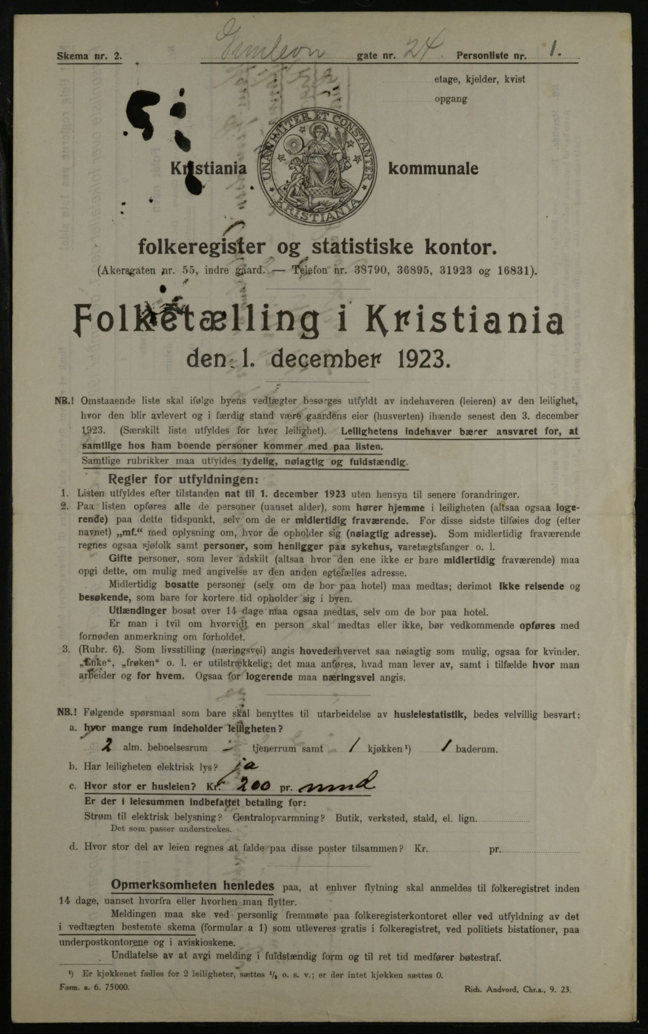 OBA, Municipal Census 1923 for Kristiania, 1923, p. 33179