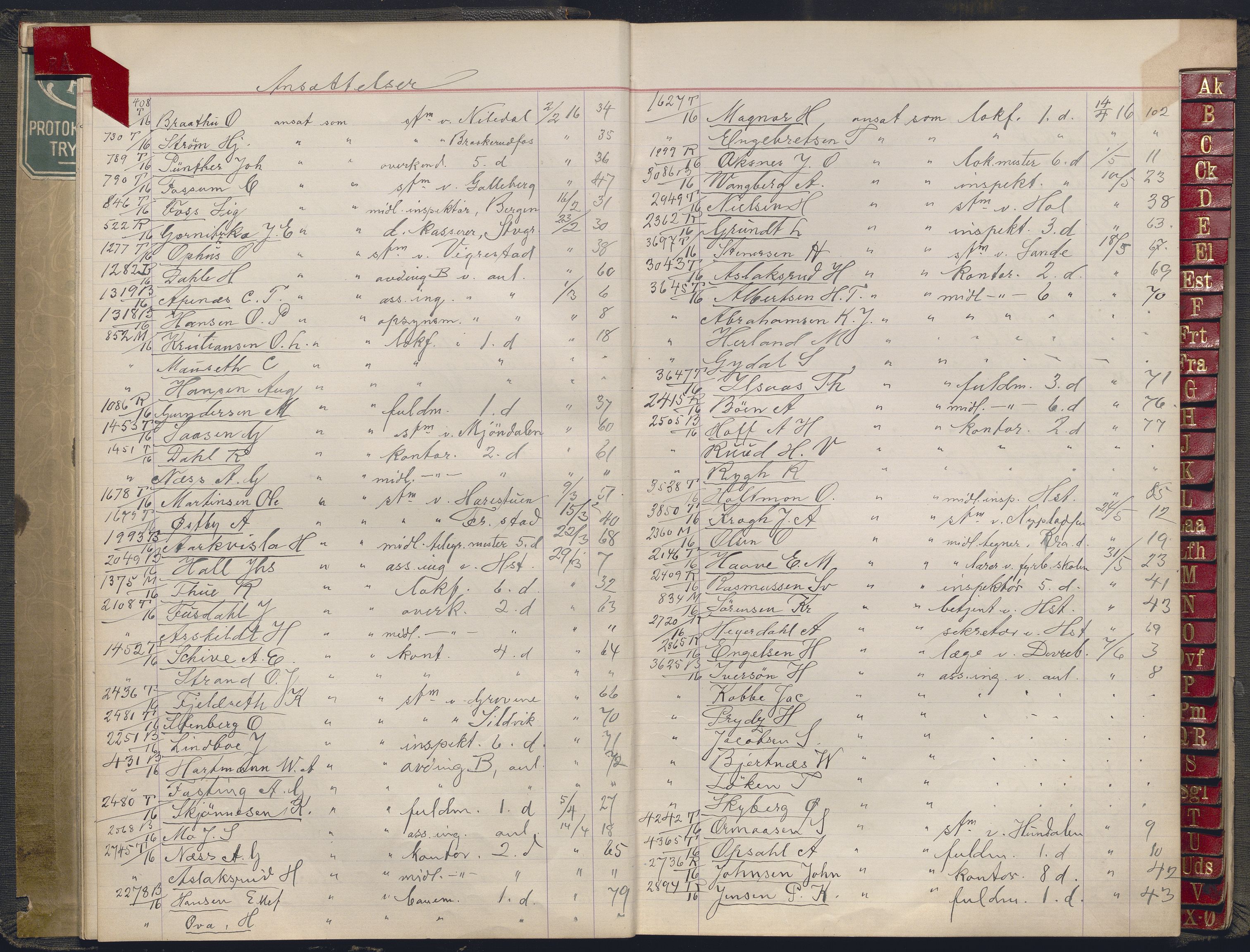 Norges statsbaner, Administrasjons- økonomi- og personalavdelingen, AV/RA-S-3412/A/Aa/L0035: Register til forhandlingsprotokoll, 1915-1919