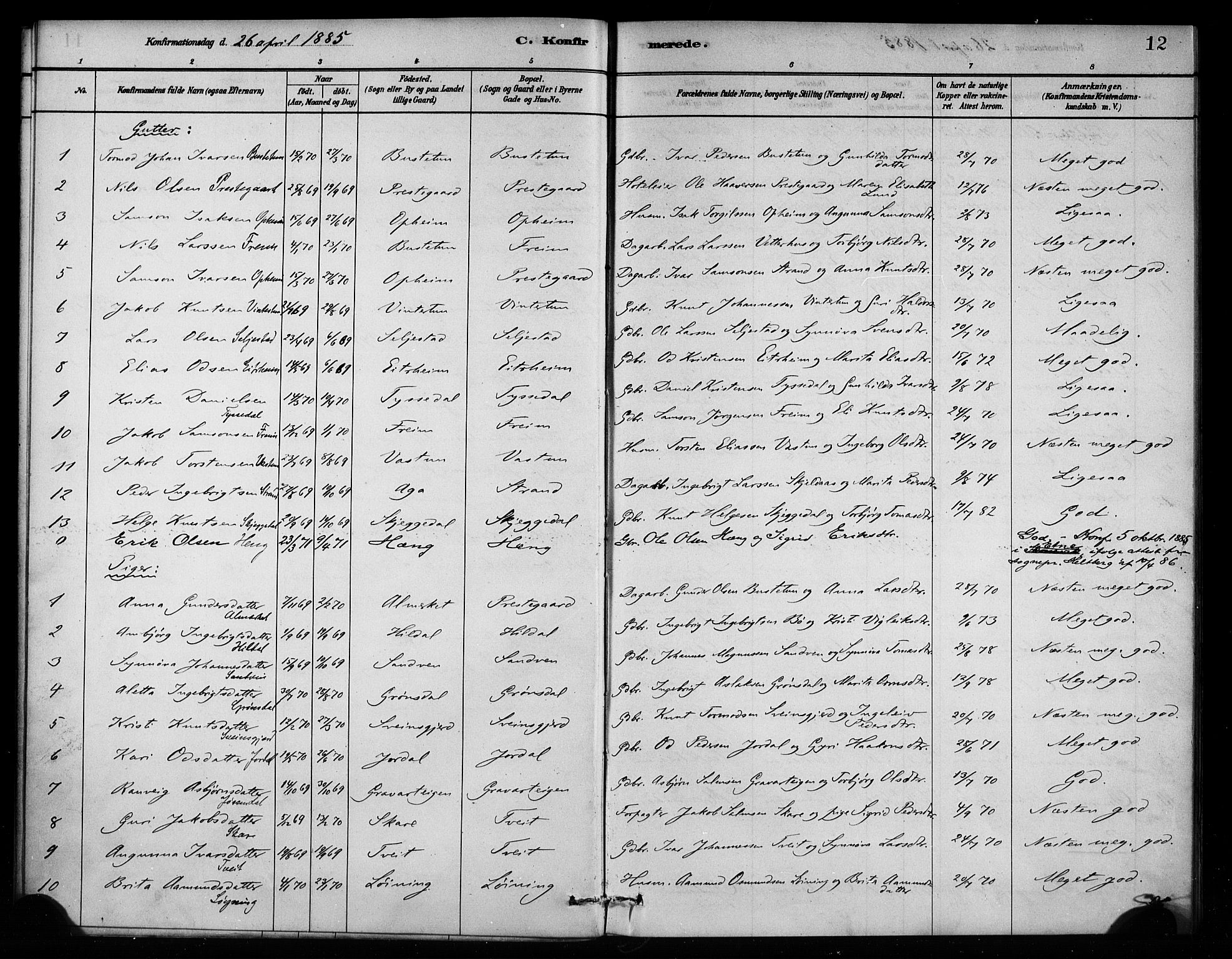 Odda Sokneprestembete, AV/SAB-A-77201/H/Haa: Parish register (official) no. A 2, 1880-1915, p. 12