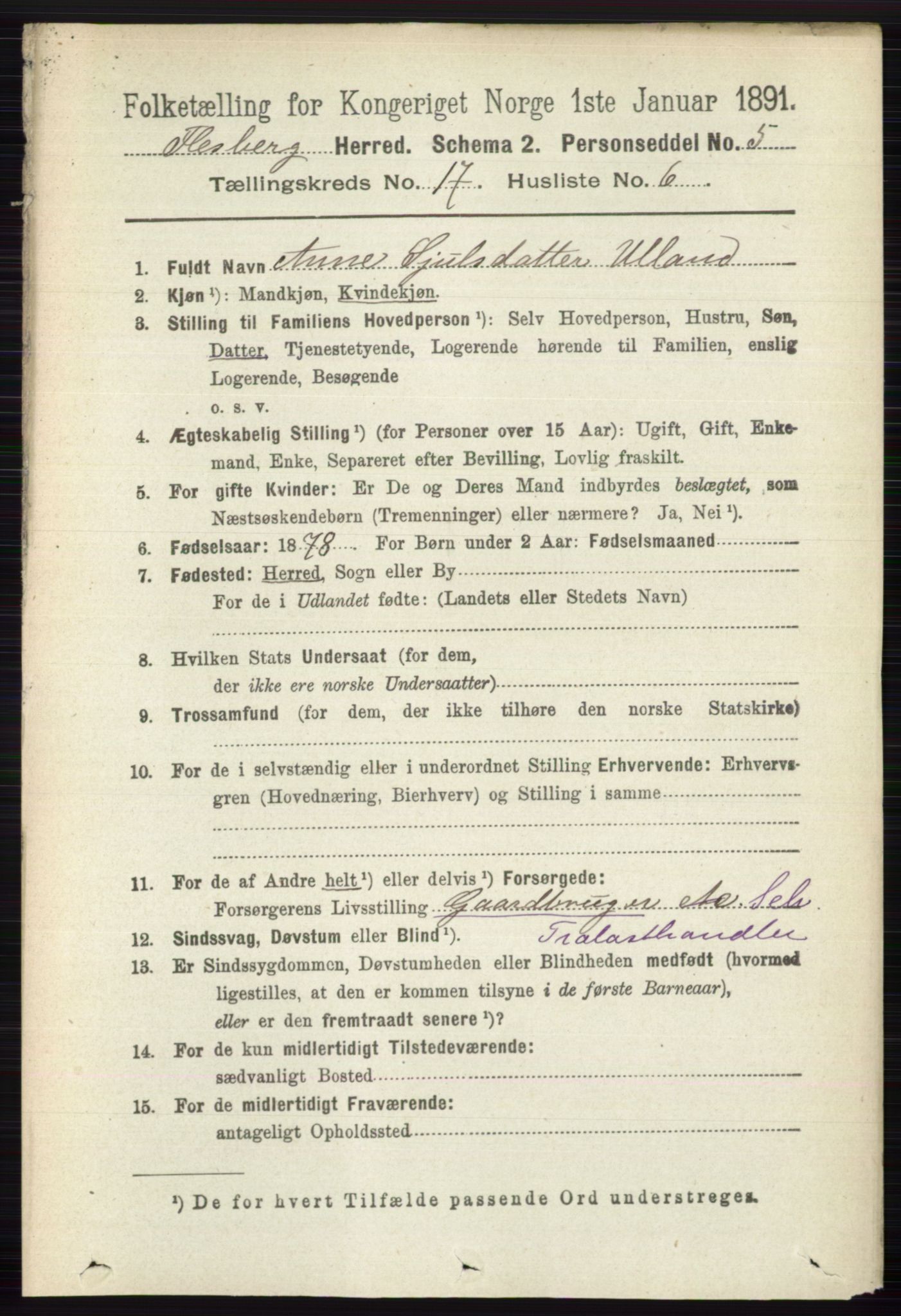 RA, 1891 census for 0631 Flesberg, 1891, p. 3017