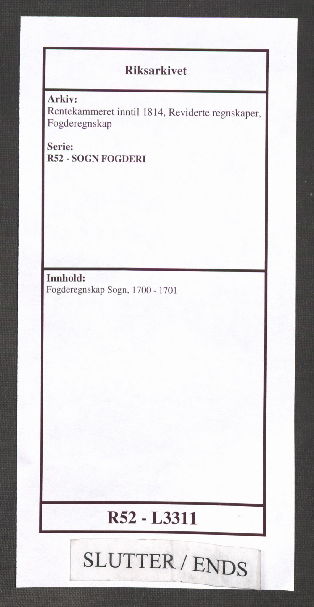 Rentekammeret inntil 1814, Reviderte regnskaper, Fogderegnskap, AV/RA-EA-4092/R52/L3311: Fogderegnskap Sogn, 1700-1701, p. 506