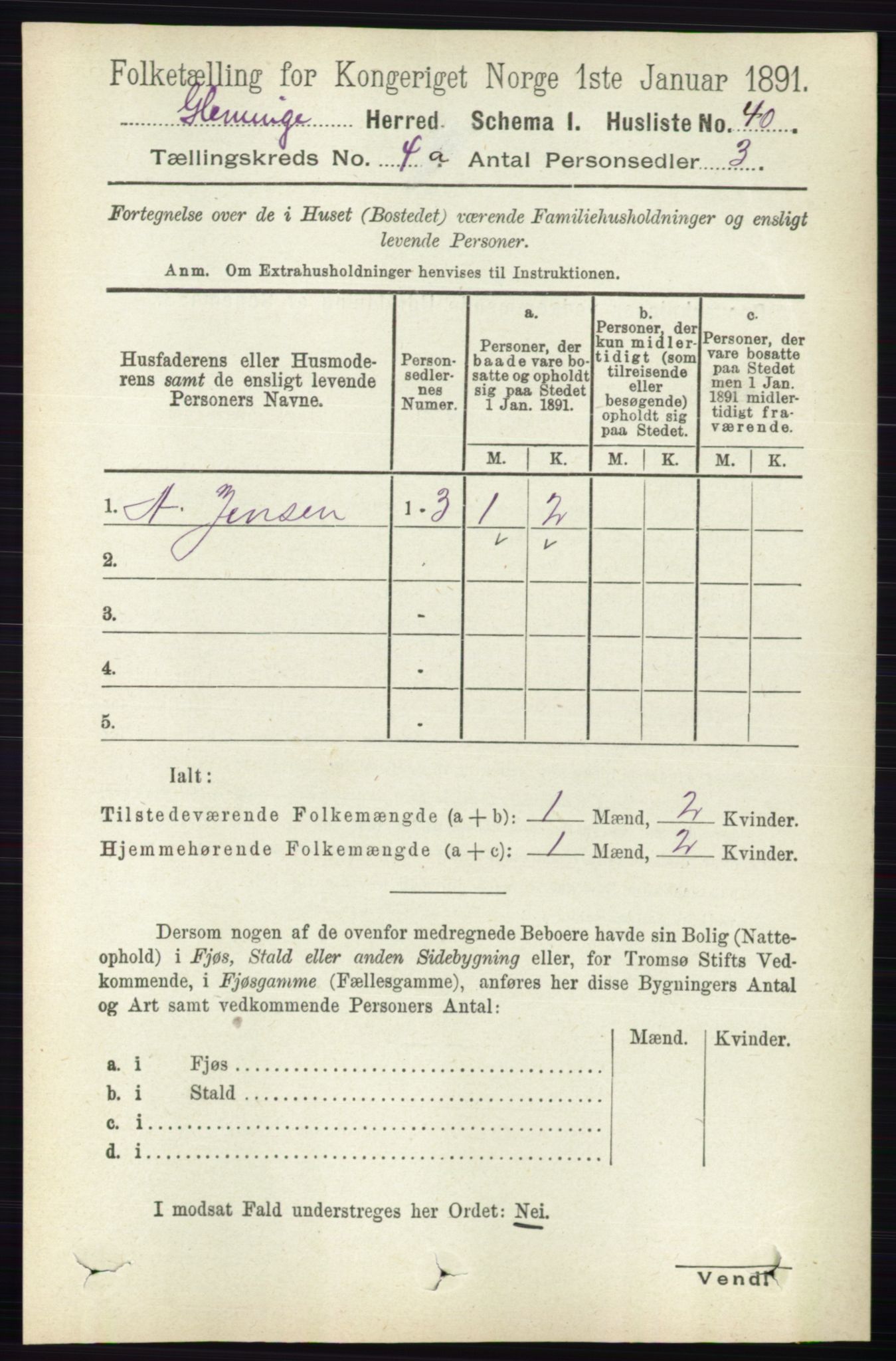 RA, 1891 census for 0132 Glemmen, 1891, p. 3379