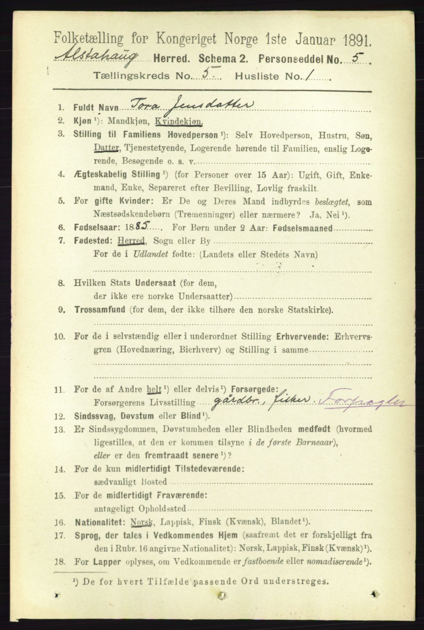 RA, 1891 census for 1820 Alstahaug, 1891, p. 1787