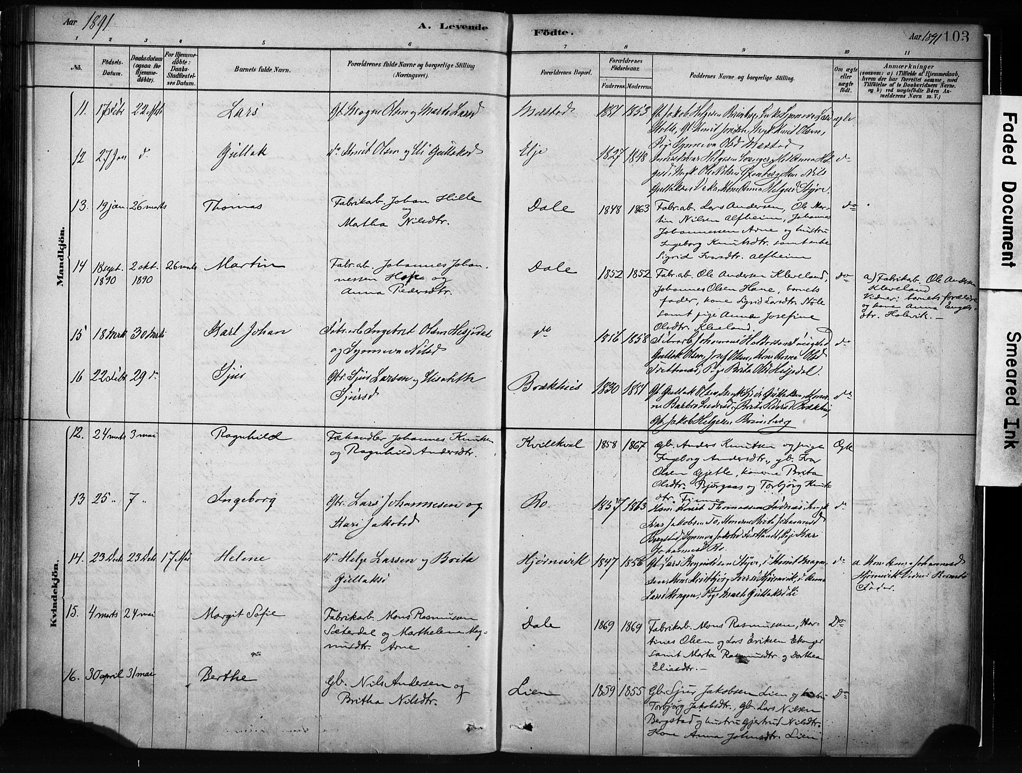 Evanger sokneprestembete, AV/SAB-A-99924: Parish register (official) no. A 1, 1877-1899, p. 103