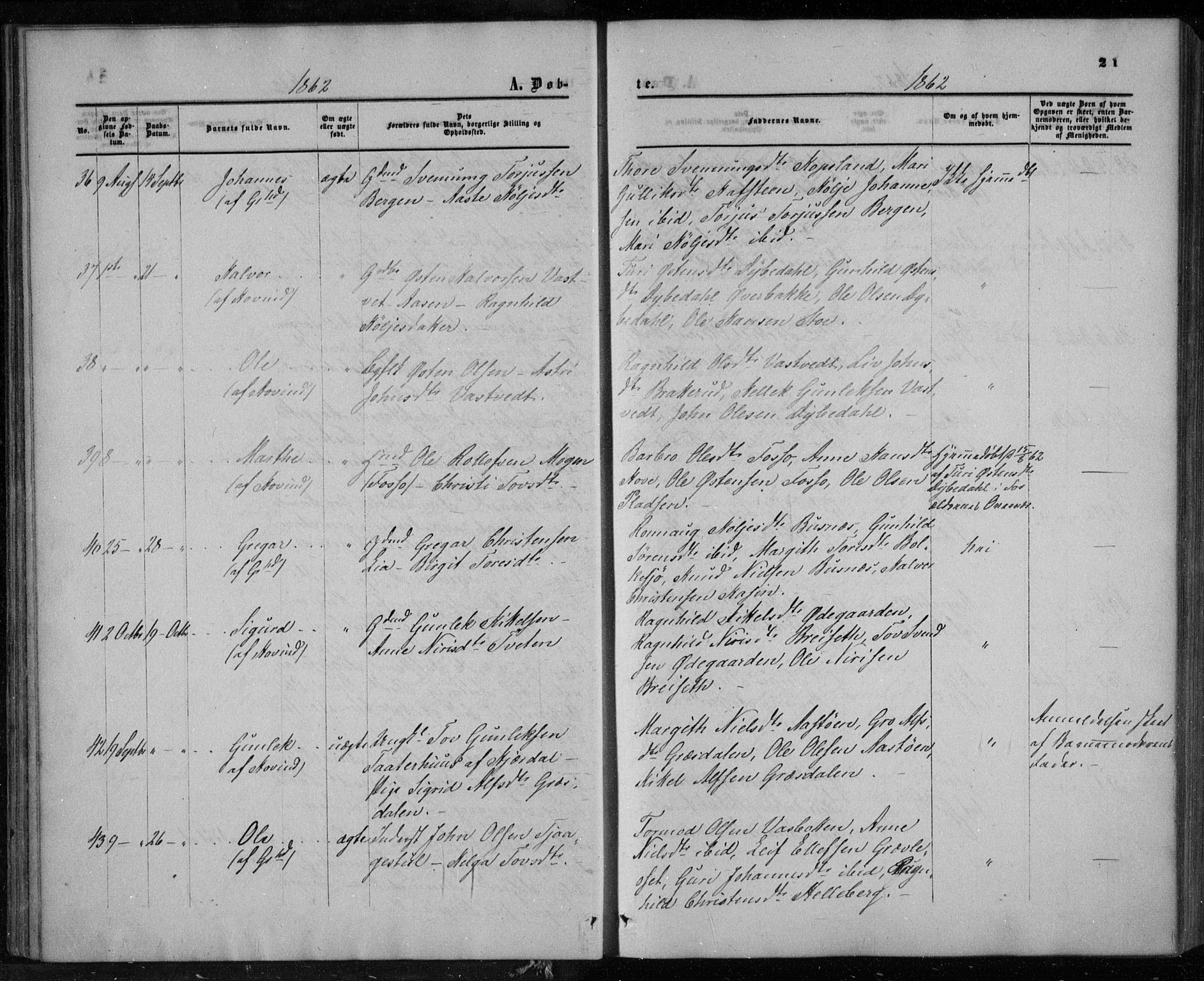 Gransherad kirkebøker, AV/SAKO-A-267/F/Fa/L0003: Parish register (official) no. I 3, 1859-1870, p. 21