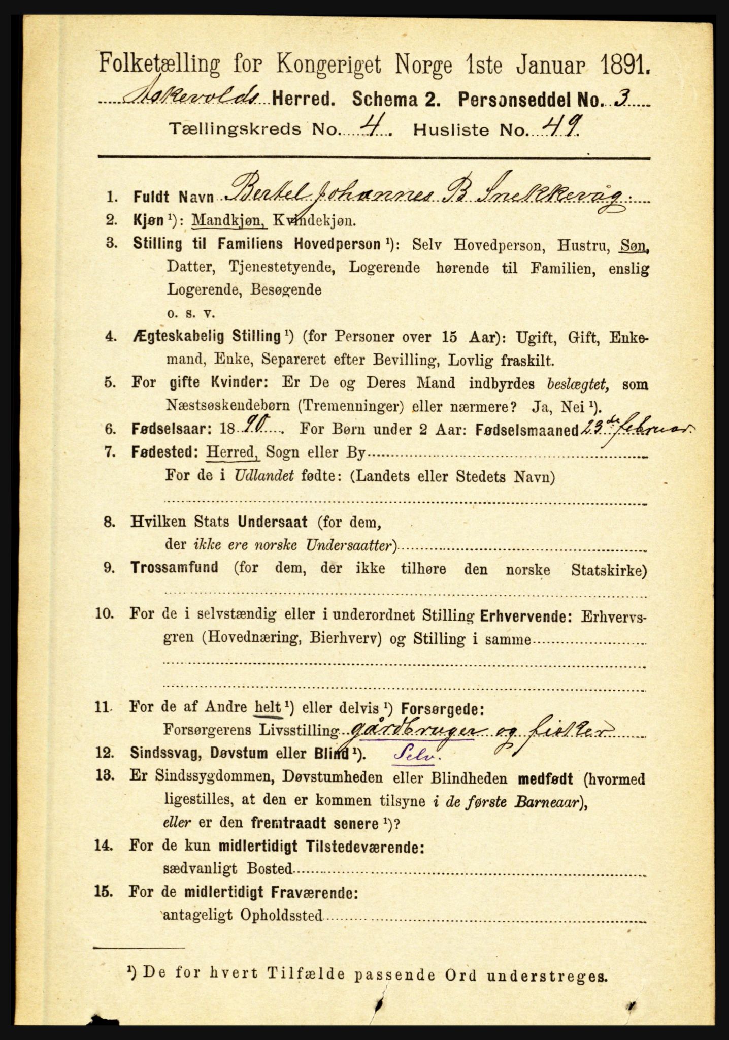 RA, 1891 census for 1428 Askvoll, 1891, p. 1479