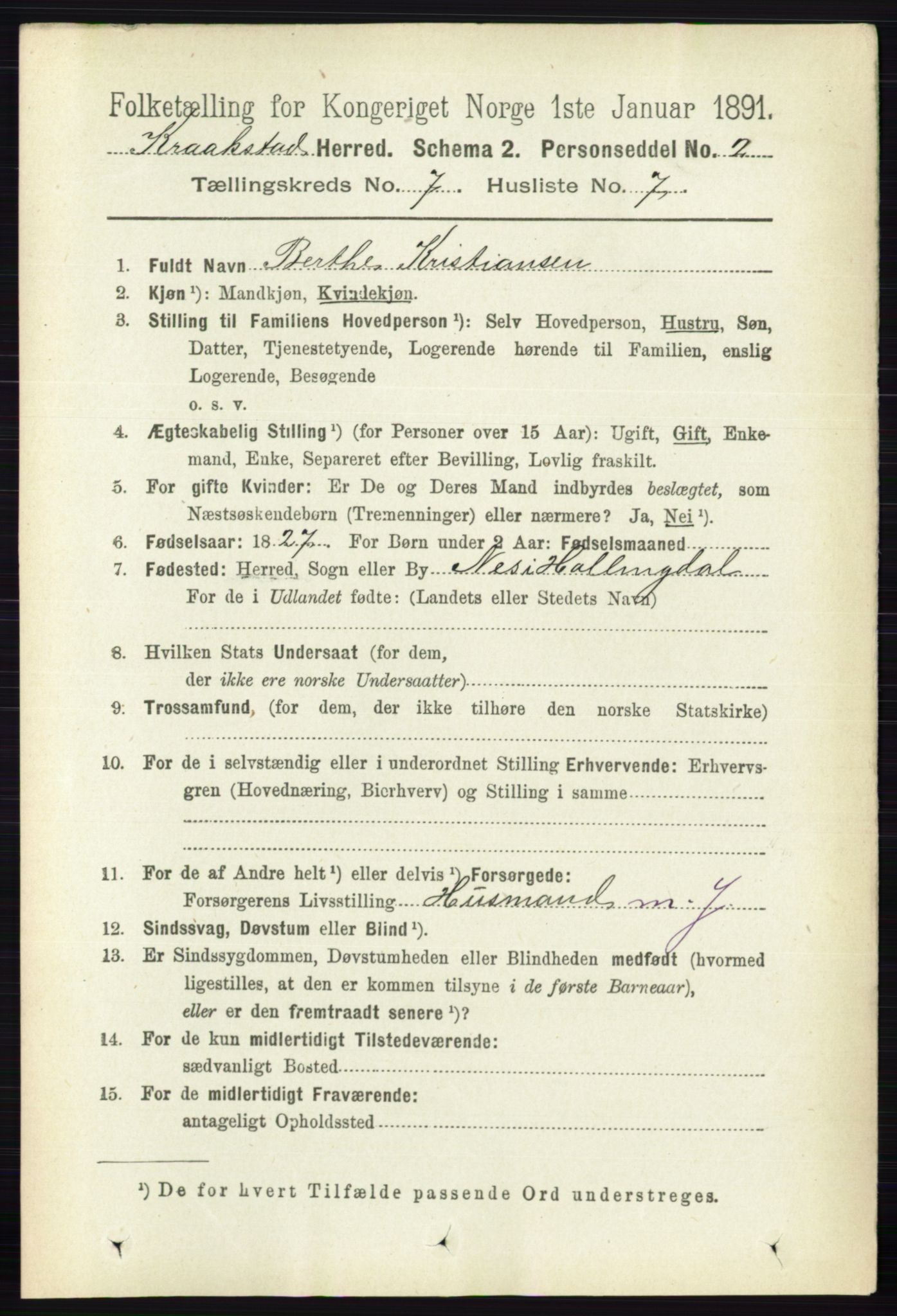 RA, 1891 census for 0212 Kråkstad, 1891, p. 3390