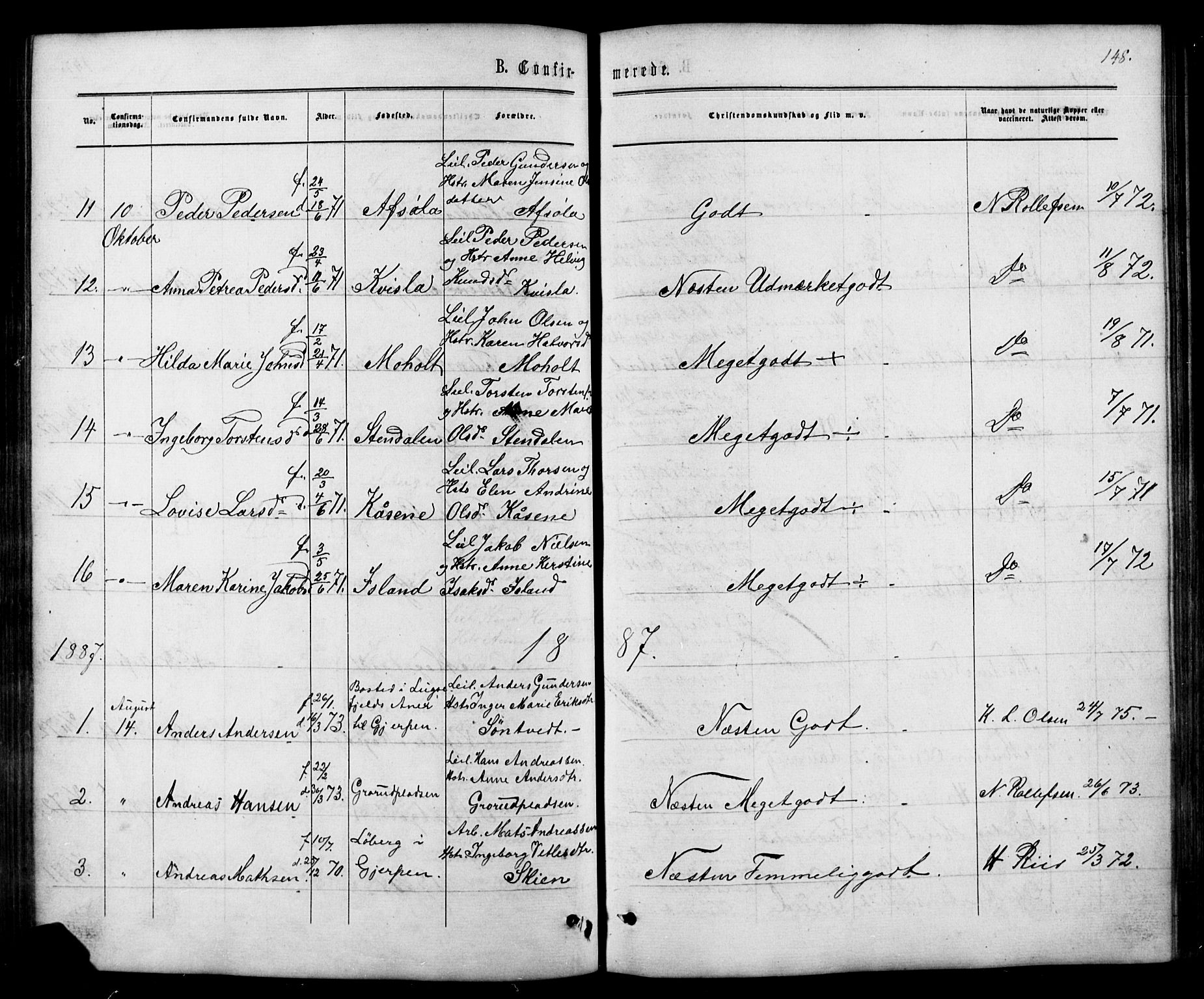 Siljan kirkebøker, SAKO/A-300/G/Ga/L0002: Parish register (copy) no. 2, 1864-1908, p. 148