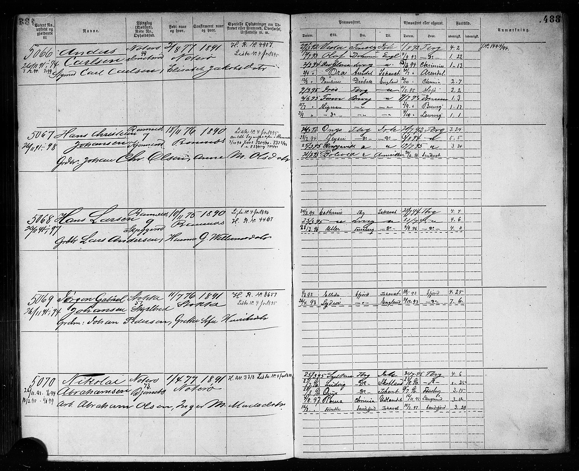 Tønsberg innrulleringskontor, AV/SAKO-A-786/F/Fb/L0007: Annotasjonsrulle Patent nr. 2636-5150, 1881-1892, p. 490