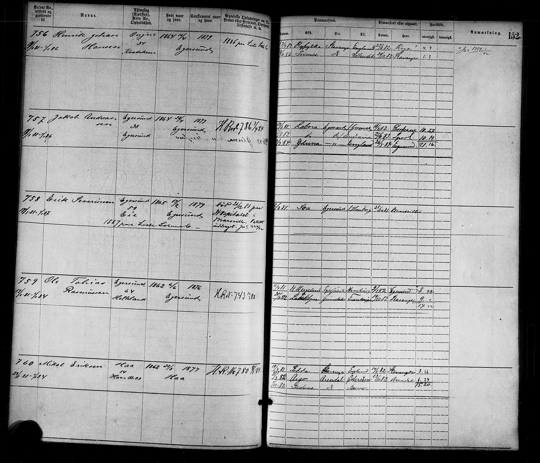 Egersund mønstringskrets, AV/SAK-2031-0019/F/Fa/L0001: Annotasjonsrulle nr 1-1440 med register, O-1, 1869-1895, p. 171