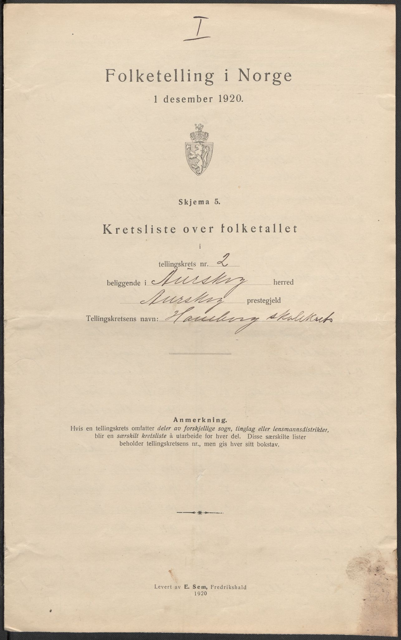 SAO, 1920 census for Aurskog, 1920, p. 7