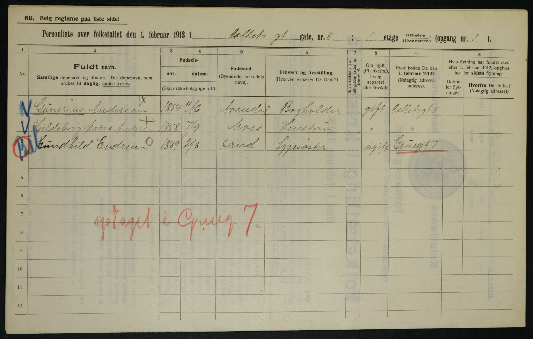 OBA, Municipal Census 1913 for Kristiania, 1913, p. 13095