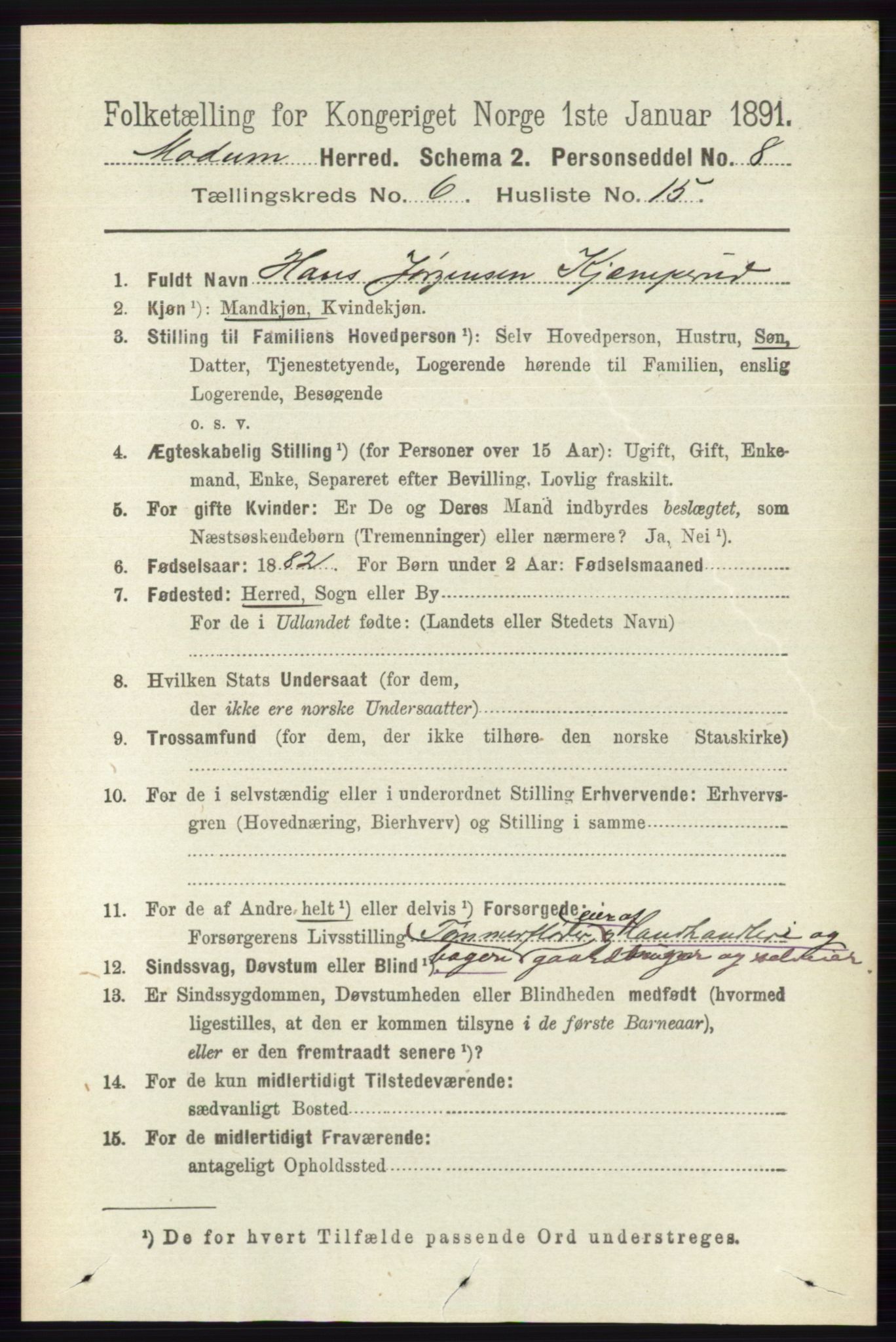 RA, 1891 census for 0623 Modum, 1891, p. 2241